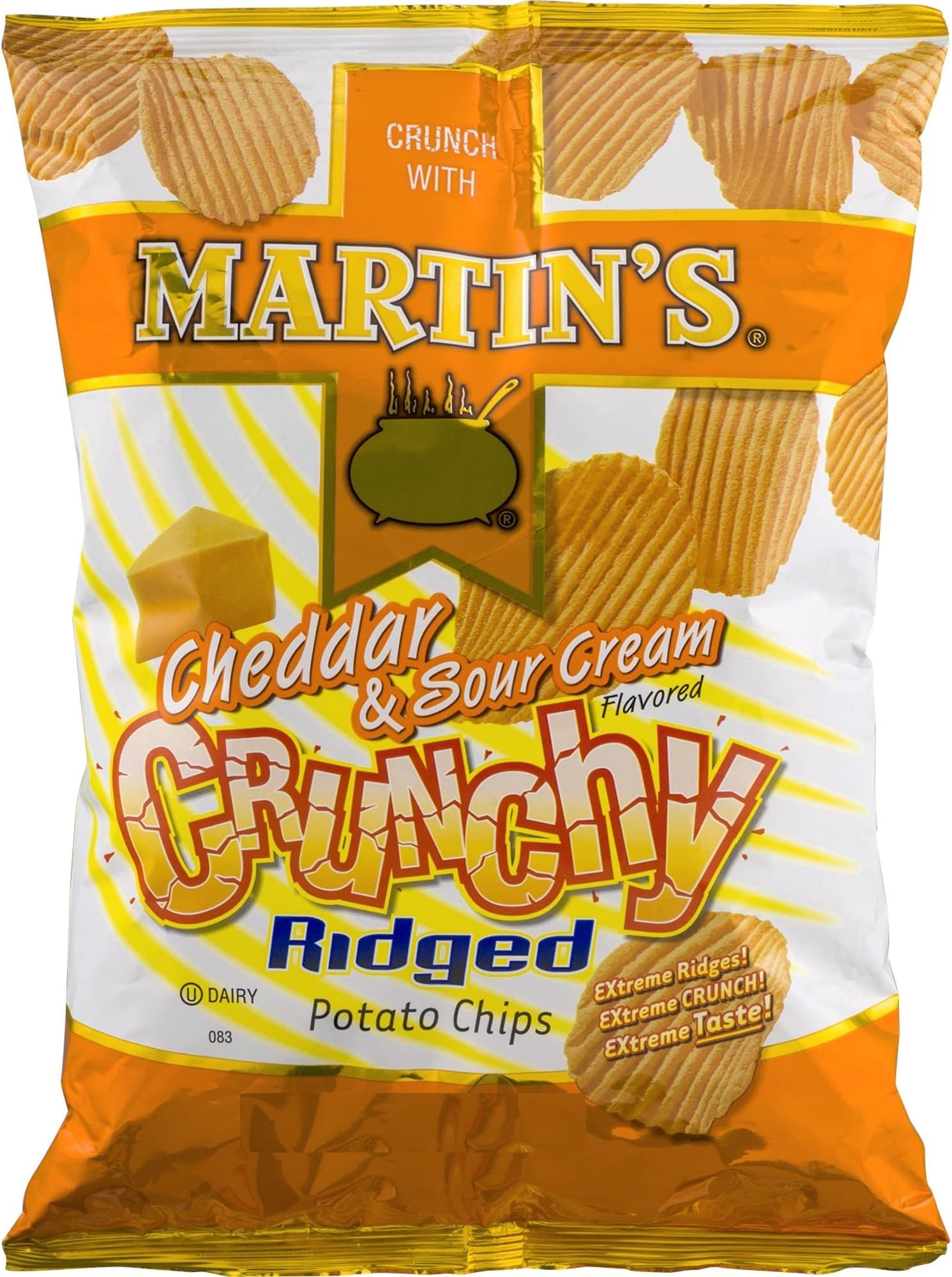 Martin's Crunchy Ridged Potato Chips Cheddar & Sour Cream Flavored- 8.5 Oz (3 Bags)