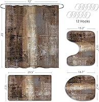 Vista 7 de MitoVilla Juego de 4 cortinas de ducha marrón degradado con alfombras, juego de baño rústico marrón con cortina de ducha y alfombras, juego