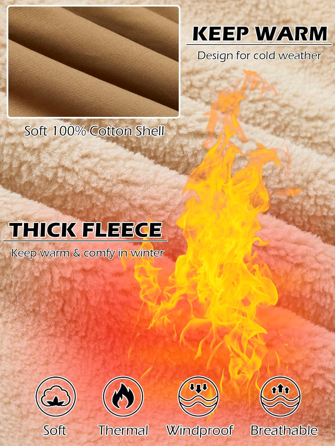 NAVEKULL Men's Warm Winter Jacket Thick Cotton Fleece Lined Work Coat Thermal Lapel Sherpa Cargo Trucker Jacket - Image 4