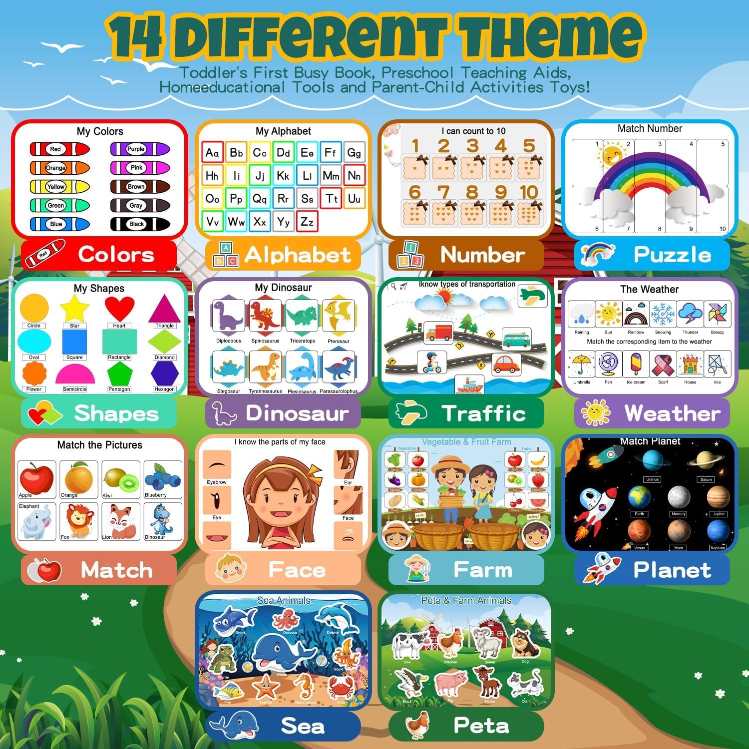 DECOVETTE Busy Binder for Toddlers 1β3 | Montessori Activity Binder & Quiet Learning Kit for 2+ Year Olds | Toddler Activities, Screen-Free Travel Toy & Gift for Boys and Girls 2β4 Years