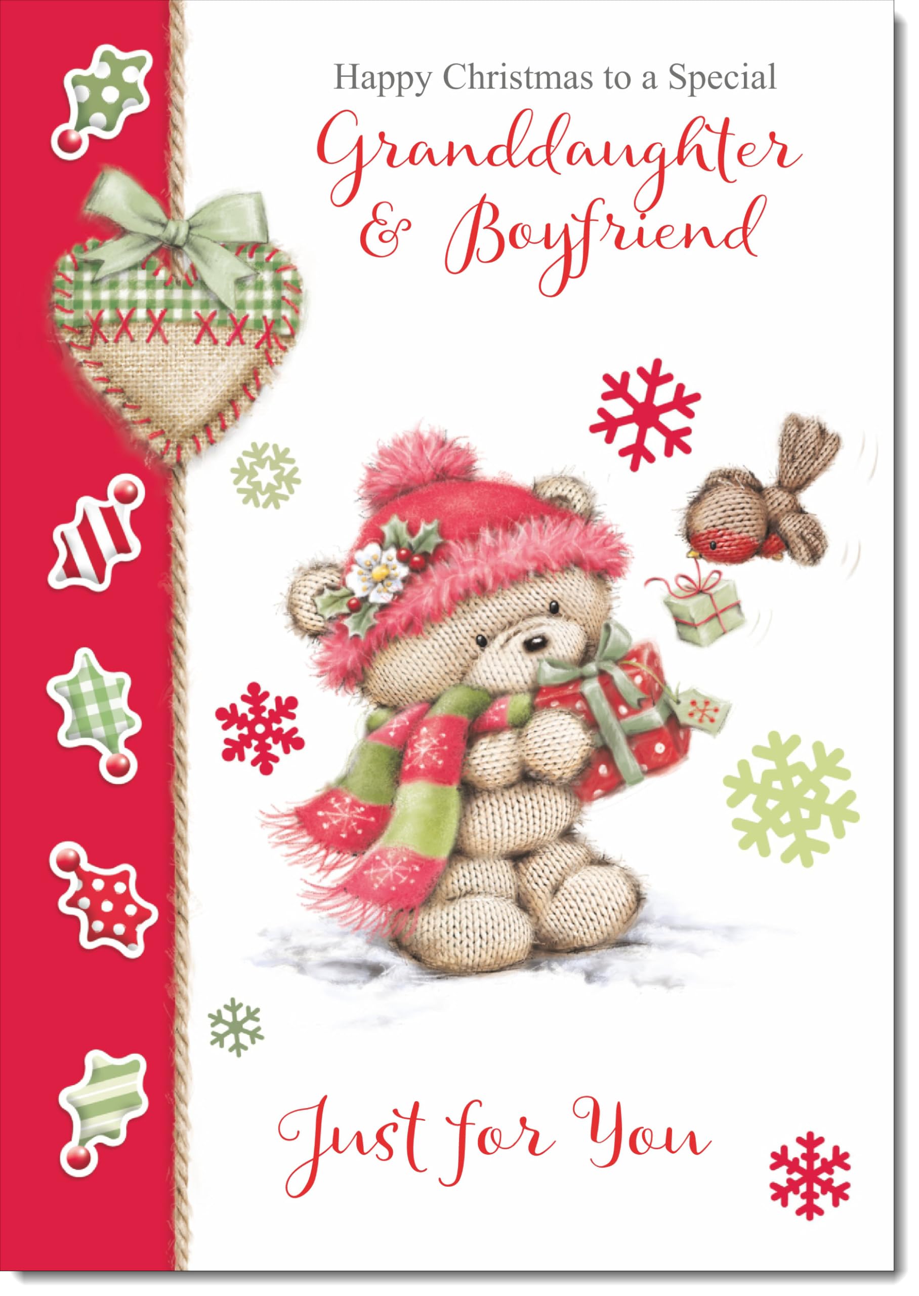 doodlecards Granddaughter and Boyfriend Christmas Card Cute Bear with Red Hat Large A4 Size Christmas Card for Granddaughter & Boyfriend with Plain Envelope โ image 1