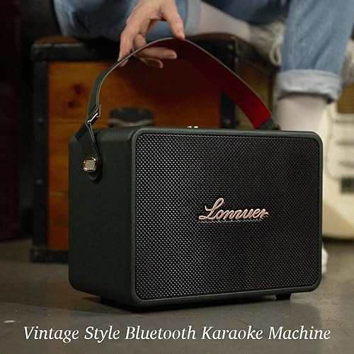 Miniatura 3 de 18000mAh recargable 120W bajo alto retro portátil máquina de karaoke altavoz Bluetooth con 2 micrófonos inalámbricos, entrada de guitarra AUX para