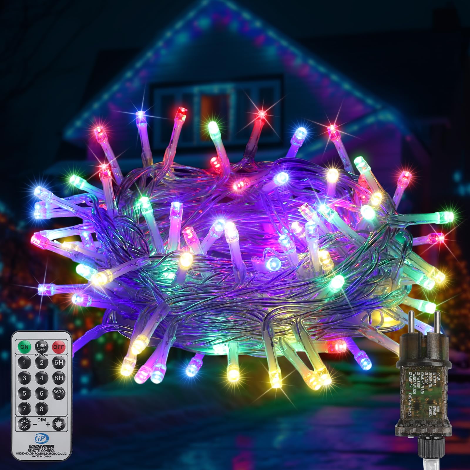 FairyGlim Weihnachtslichterkette mit Fernbedienung-10M 100 LED für Wasserdichte Outdoor Lichterkette mit 8 Modi. Ideal für Gärten, Partys, Terrassen und Balkon festliche Deko（Mehrfarbige）