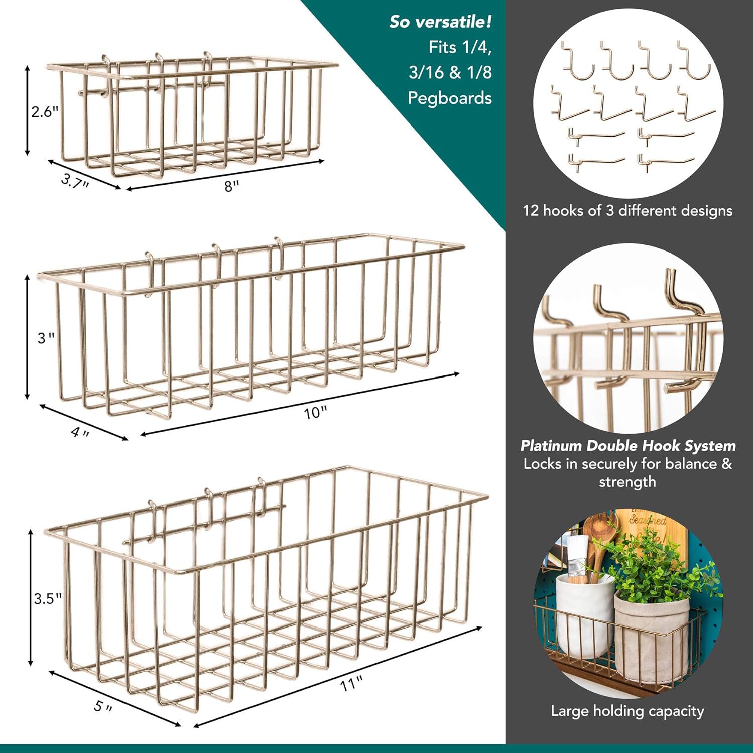 Prоmо Dіѕсоunt Uр Tо 70% оƒƒ Pegboard Accessories - Pegboard Basket Set & Hook Assortment for Craft | Peg Hooks and Wire Baskets fit Most 1/4 or 3/16 Peg Board Organizer (Gold, Electroplated)