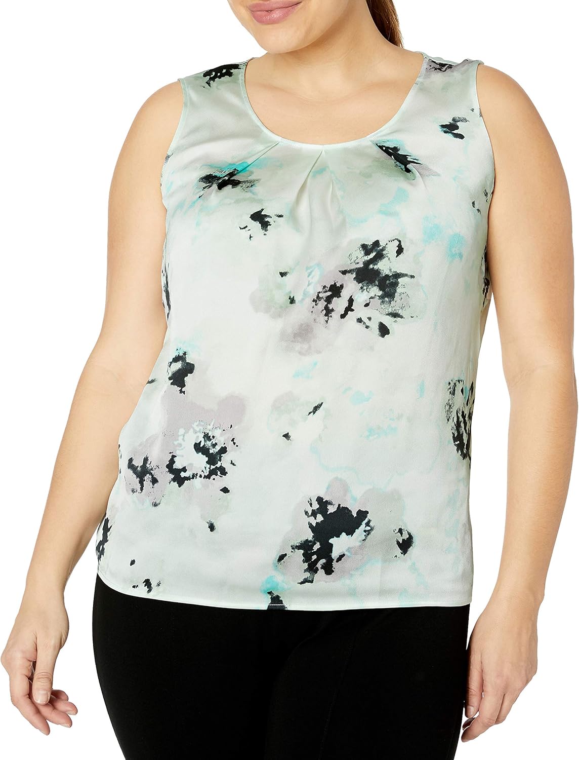 Kasper Womens Sleeveless Blurred Floral Printed Hammer Satin Pleat Front Cami - Image 2