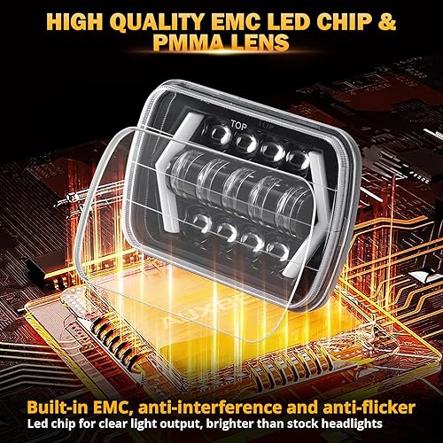Miniatura 5 de VESTER Faros delanteros LED de 5 x 7, 170 W, 7 x 6, con DRL de haz alto y bajo, rectangular, H6054 5054, faros delanteros sellados compatibles con