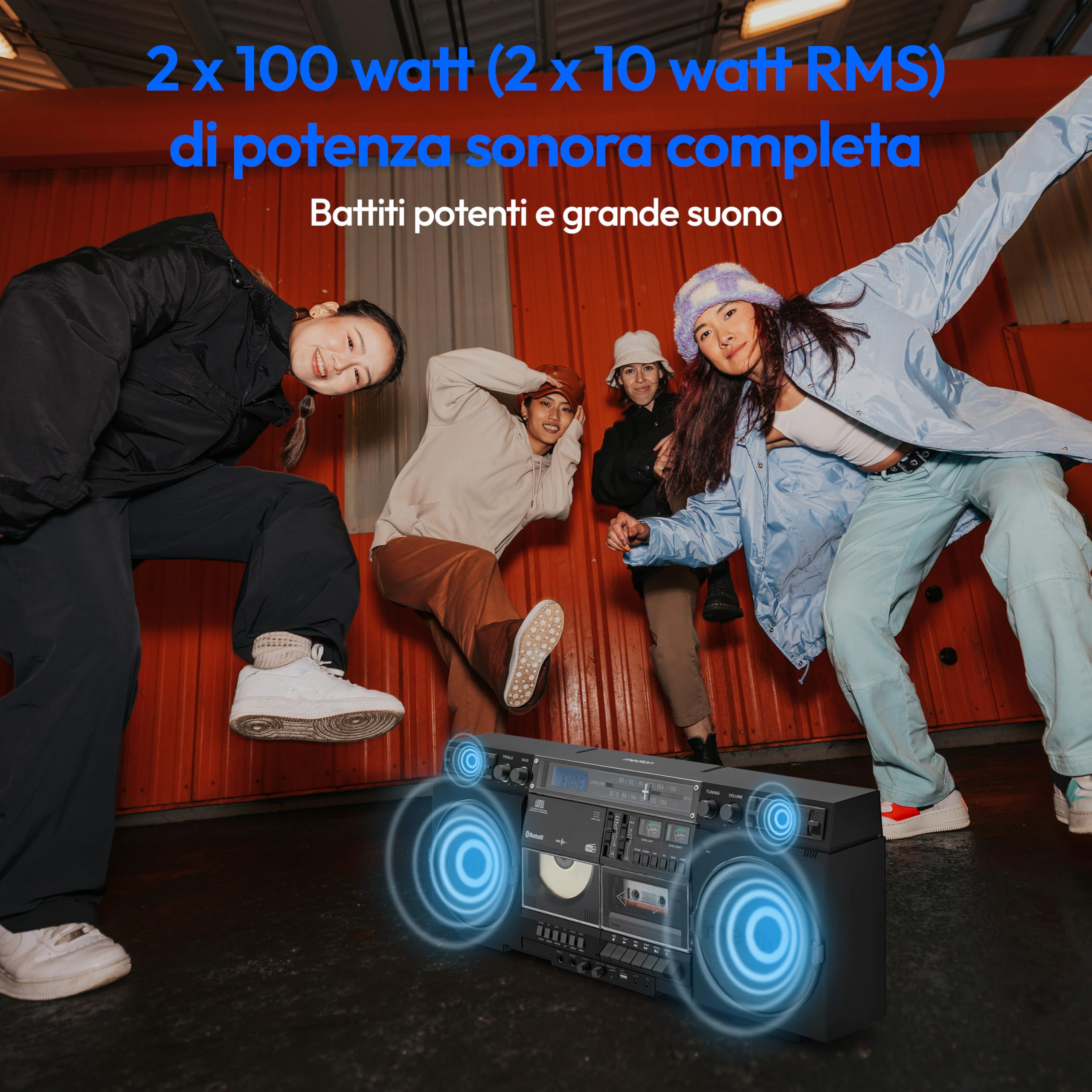 MEDION Registratore a cassette P66538 Ghetto Blaster retrò con lettore CD, Bluetooth, DAB+, USB, SD