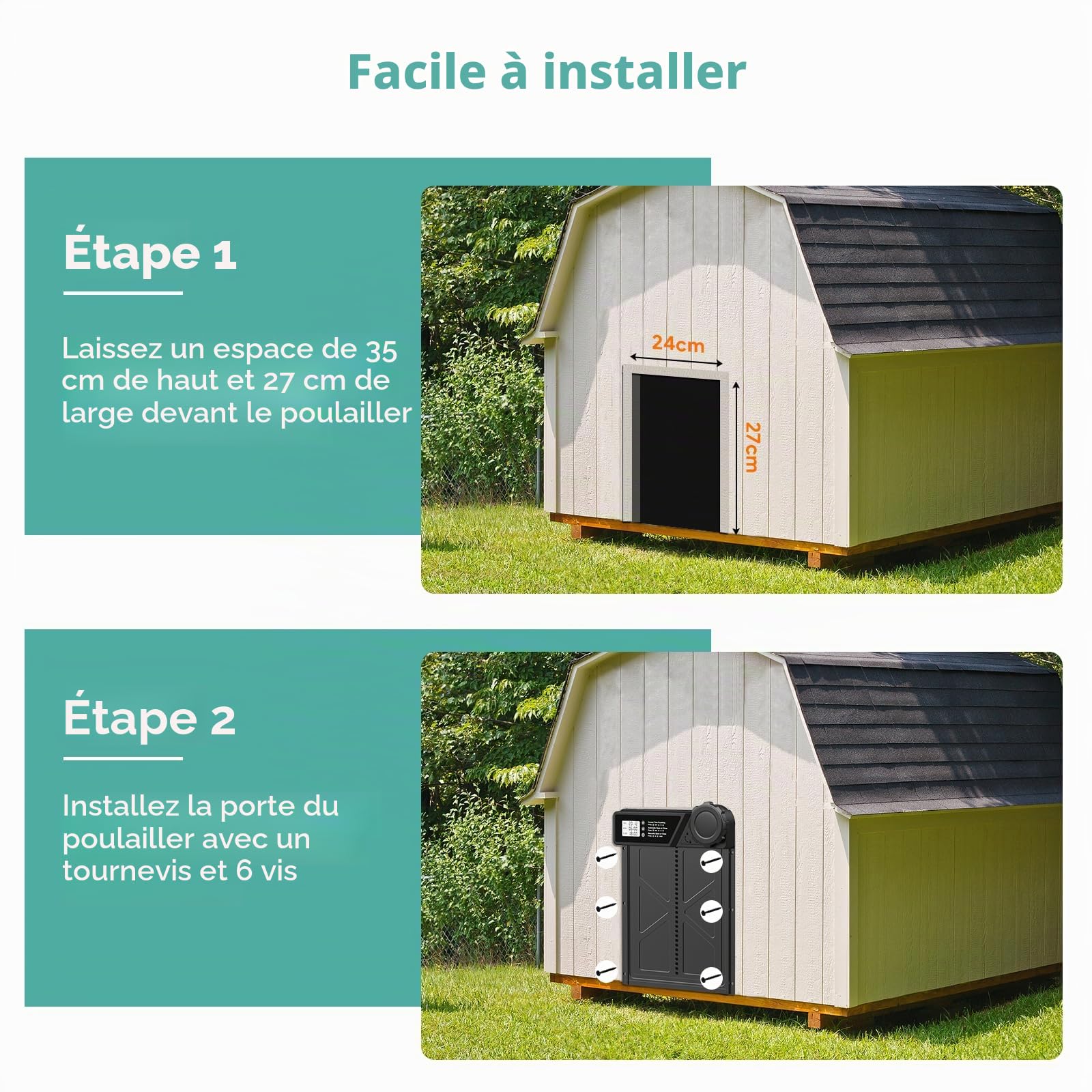 Porte Automatique pour Poulailler à PilesMinuterie | Minuterie, Fonction Anti-pincement, Écran LCD Étanche
