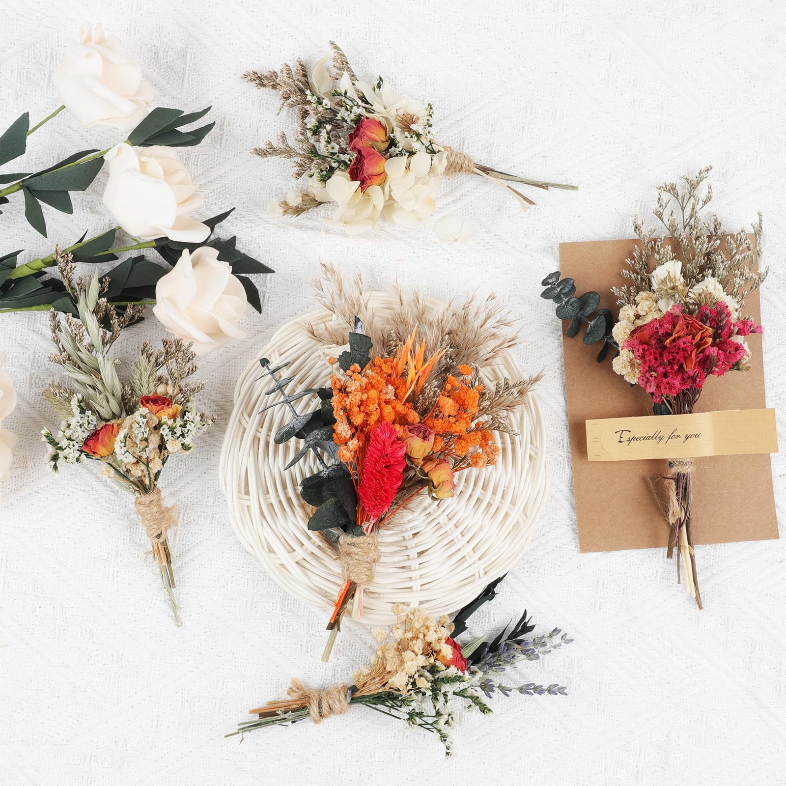 Mini bukiet suszonych kwiatów, w stylu boho, małe bukiety, mini naturalne, prawdziwe rośliny, na stół weselny, pudełko upominkowe, butelka na ciasto, dekoracja, wazon, dekoracje, rękodzieło, 6 szt.,