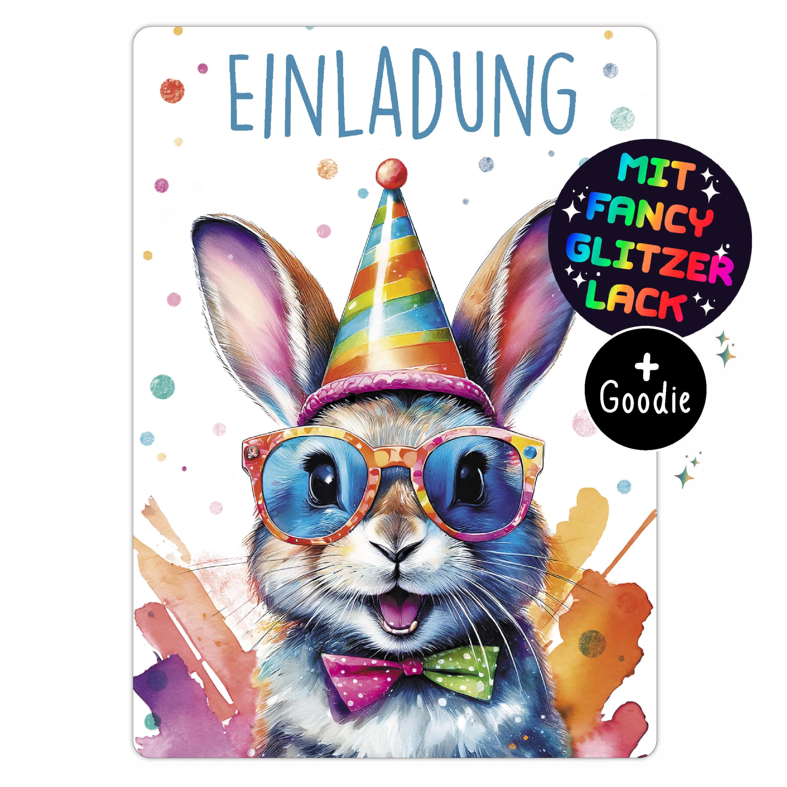 CALLUNA® Hase GLITZER Einladungskarten Kindergeburtstag Mädchen - 12 Stück - Witzige Alpaka Geburtstag Einladungen mit echtem Glitzerlack - Einladungskarten Teenager Mädchen