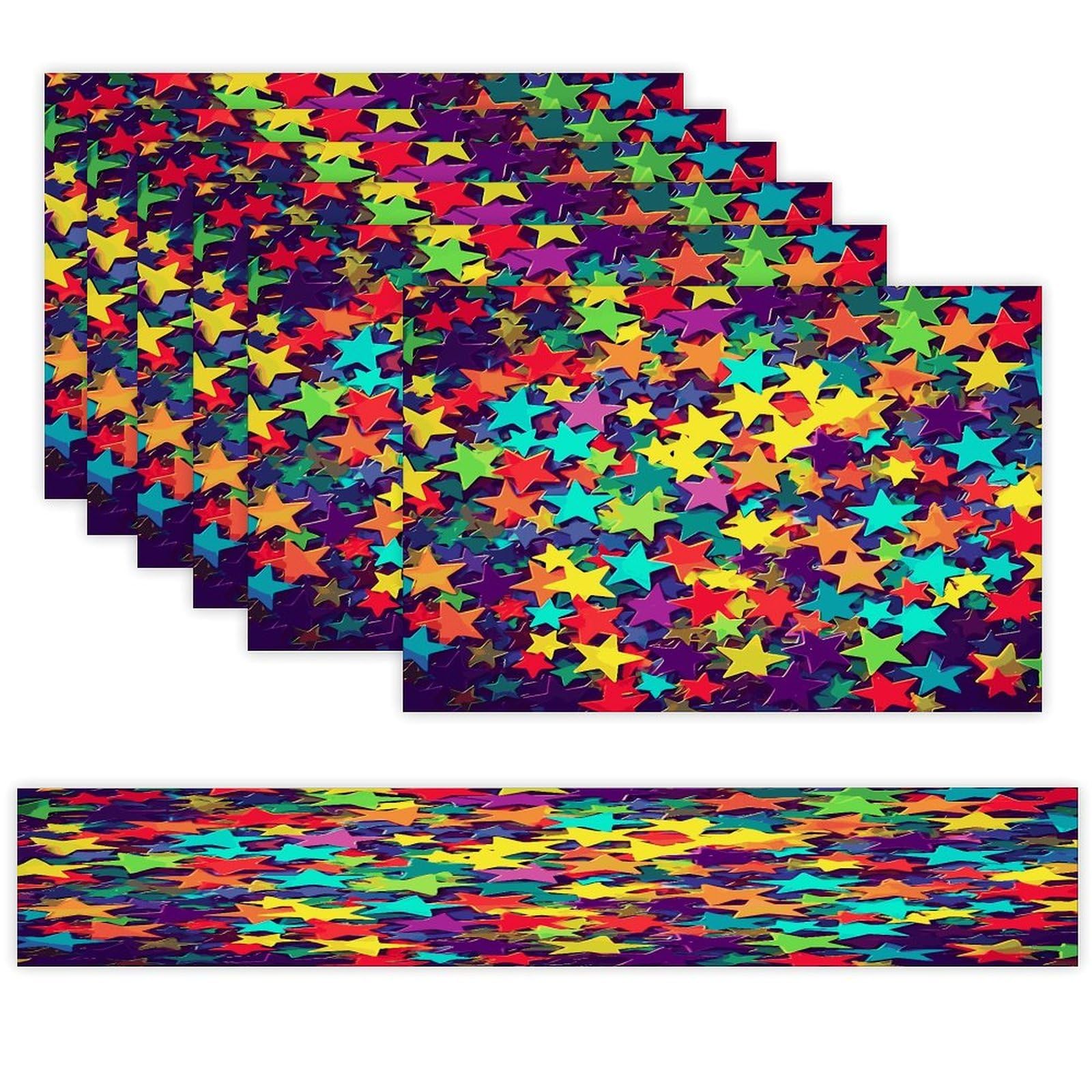 Many Stars Table Runner and Placemats Set of 6 for Kitchen Washable Table Mats Heat Resistant Place Mats Non-Slip Place Mat Wipeable Placemat(6 Placemats+1 Table Runner)