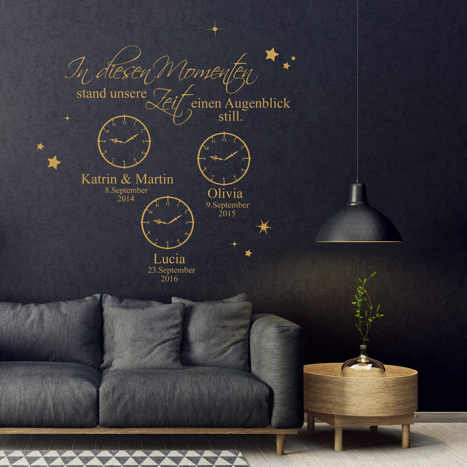 Wandtattoo " In diesen Momenten stand unsere Zeit einen Augenblick still " mit Wunschdaten M2442 - ausgewählte Farbe: *rosa* ausgewählte Größe: *L - 120cm hoch x 120cm breit*