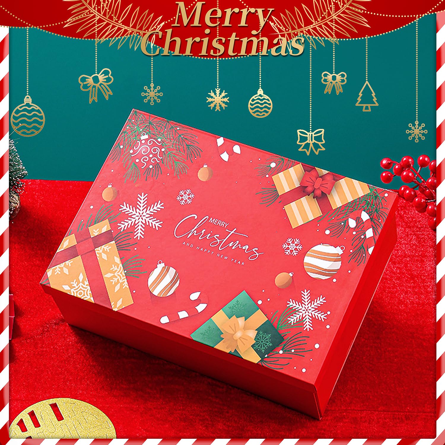 2 Pack Large Christmas Boxes with Lids for Gift Christmas Packing Box Empty Gift Boxes for Wrapping Present,Luxury Sturdy Foldable Cardboard Box 29x22x10.5cm - Image 2