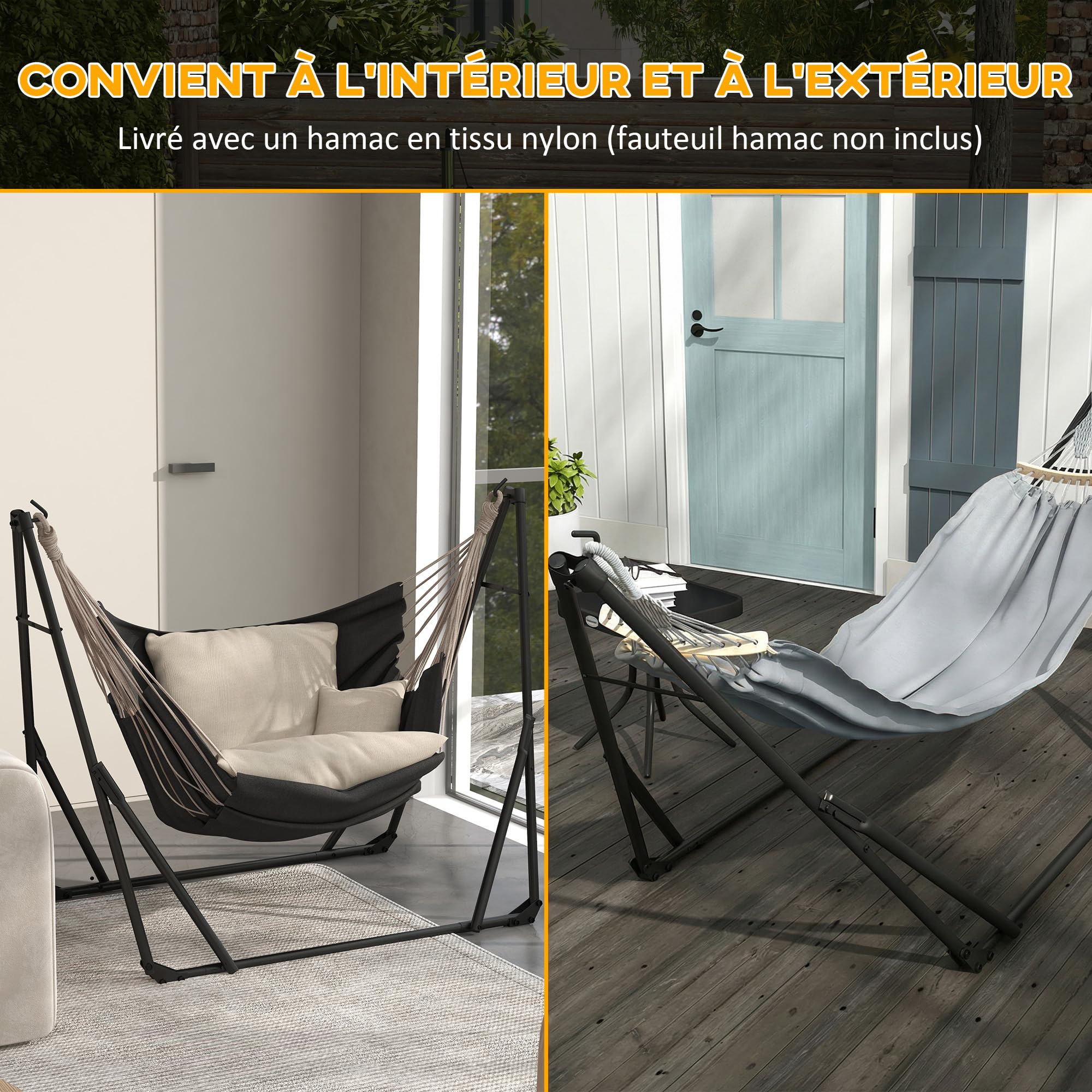 Outsunny - Soporte con hamaca plegable de acero, soporte 2 en 1 para hamaca o silla colgante, bolsa de transporte incluida, 268 x 89 x 100 cm, color gris