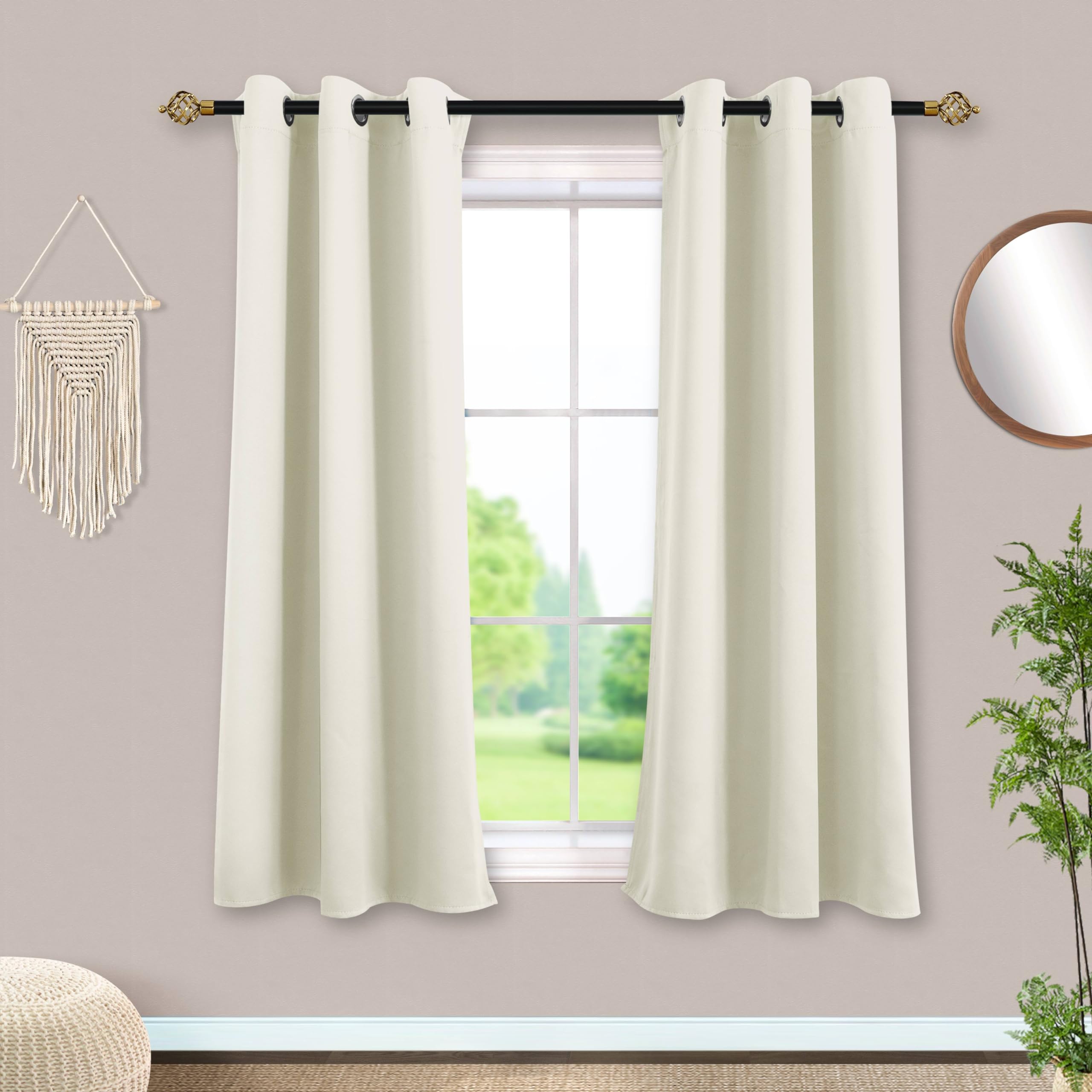 Mrs.Naturall Short Window Curtains 2 Panel Sets for Bedroom,Colored Cream Blackout Curtains 45 Inches Long — image 1