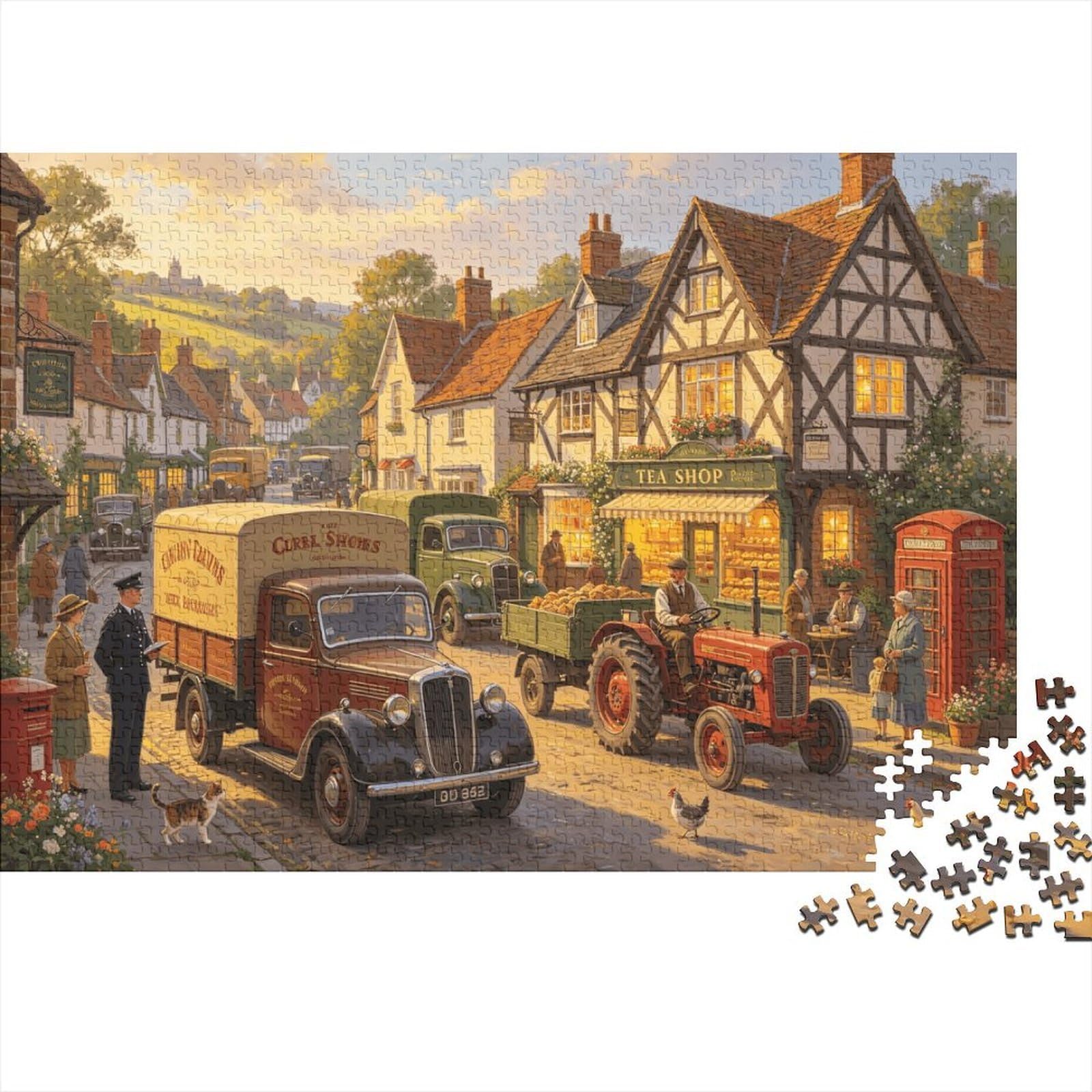 Vintage Truck Puzzle for Adults 1000Pc Recyclable Village Street Senior Puzzles Impossible Hard Difficult Challenging Relieve Senile Dementia Activity 38x26cm/1000pcs