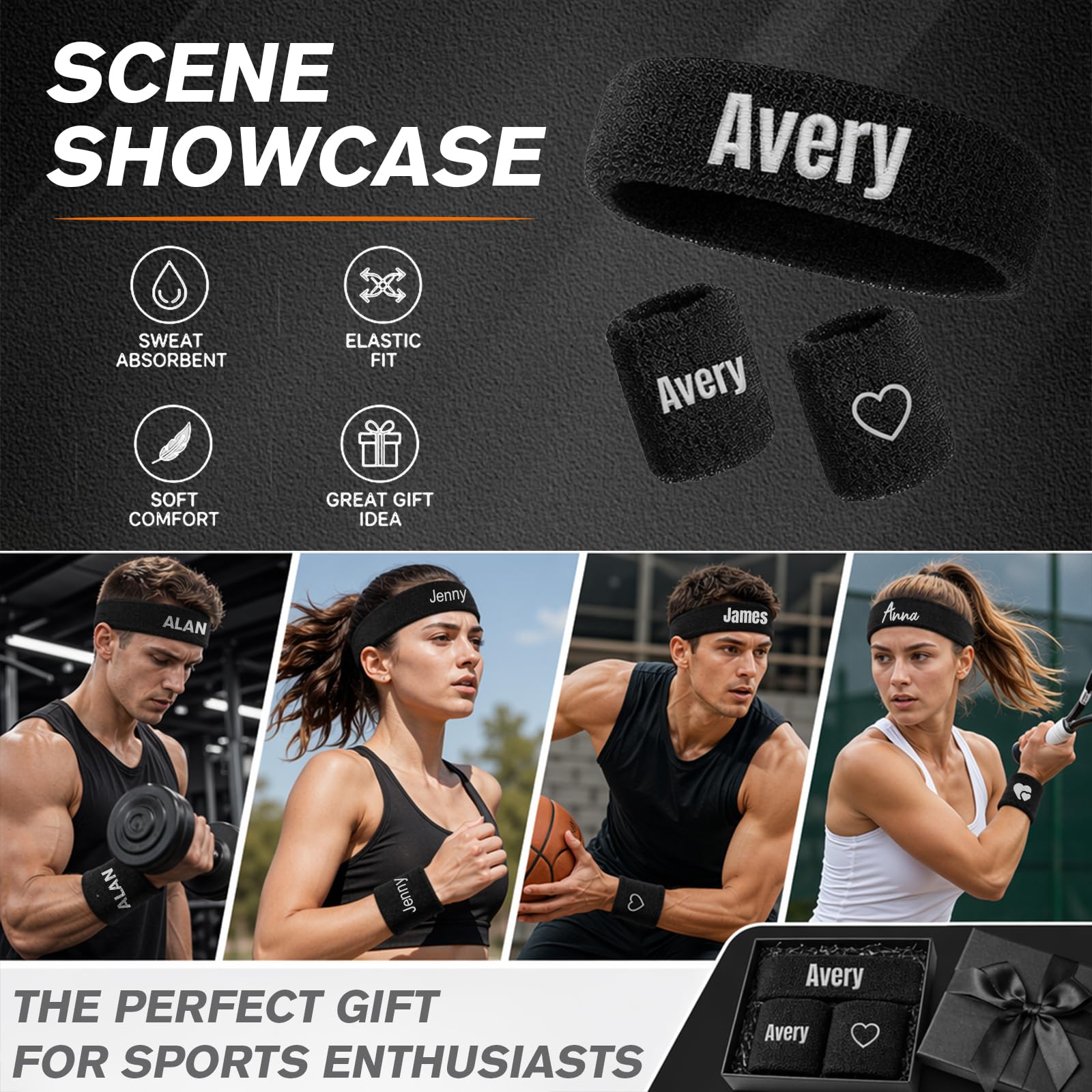 Personalizzazione Polsini Palestra & Fascia Capelli Uomo(Set Da Tre Pezzi), Personalizzabile Con Ricamo Nome/Logo, Per Uomo E Donna Fascia Capelli Sport, Ideale Per Palestra E Giocare A Basket