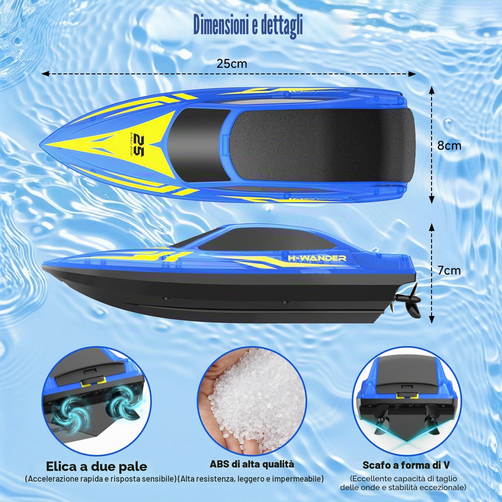 WUQNGI Barca Telecomandata Professionale con Telecomando 2.4GHz, Motoscafo Radiocomandato LED per Bambini e Adulti, RC Boat Barchetta Alta Velocità, 2 Batterie per 120 Min, Regalo per Piscine e Laghi