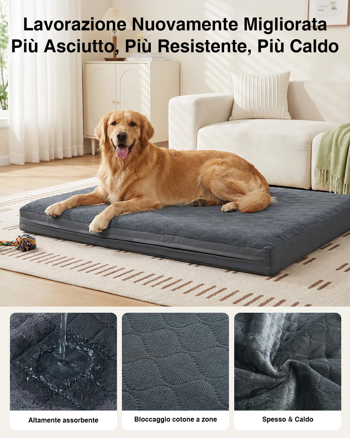 Cuccia Cane Interno Taglia Grande-111x81x9cm, Impermeabile Cuscino Cani, in Similpelle Un Lato, Bifacciale Cuccia Per Cani,Impermeabile Fodera Con, Sfoderabile e Lavabile, Grigio