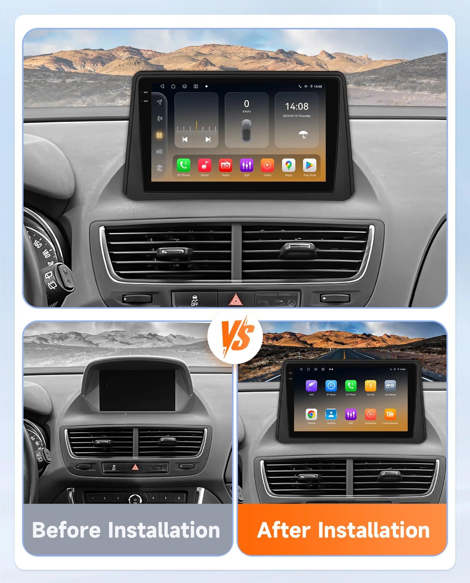 Radio samochodowe Android 15 2 DIN z 9-calowym ekranem dotykowym do samochodu Opel Mokka 1 2012-2016 z kamerą cofania/Carplay/BT/FM/GPS/USB/4G WIFI/sterowaniem z kierownicy/audio samochodowe
