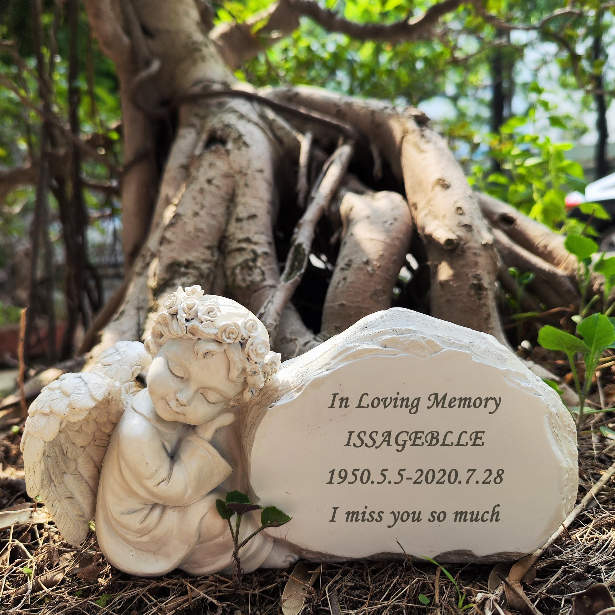 Generisch Memorial Garden Stones Angel Stones Engraved with Any Message - Personalisierte Gedenksteine Grabmarker Friedhofssteine Memorial Plaques mit Engelsstatue