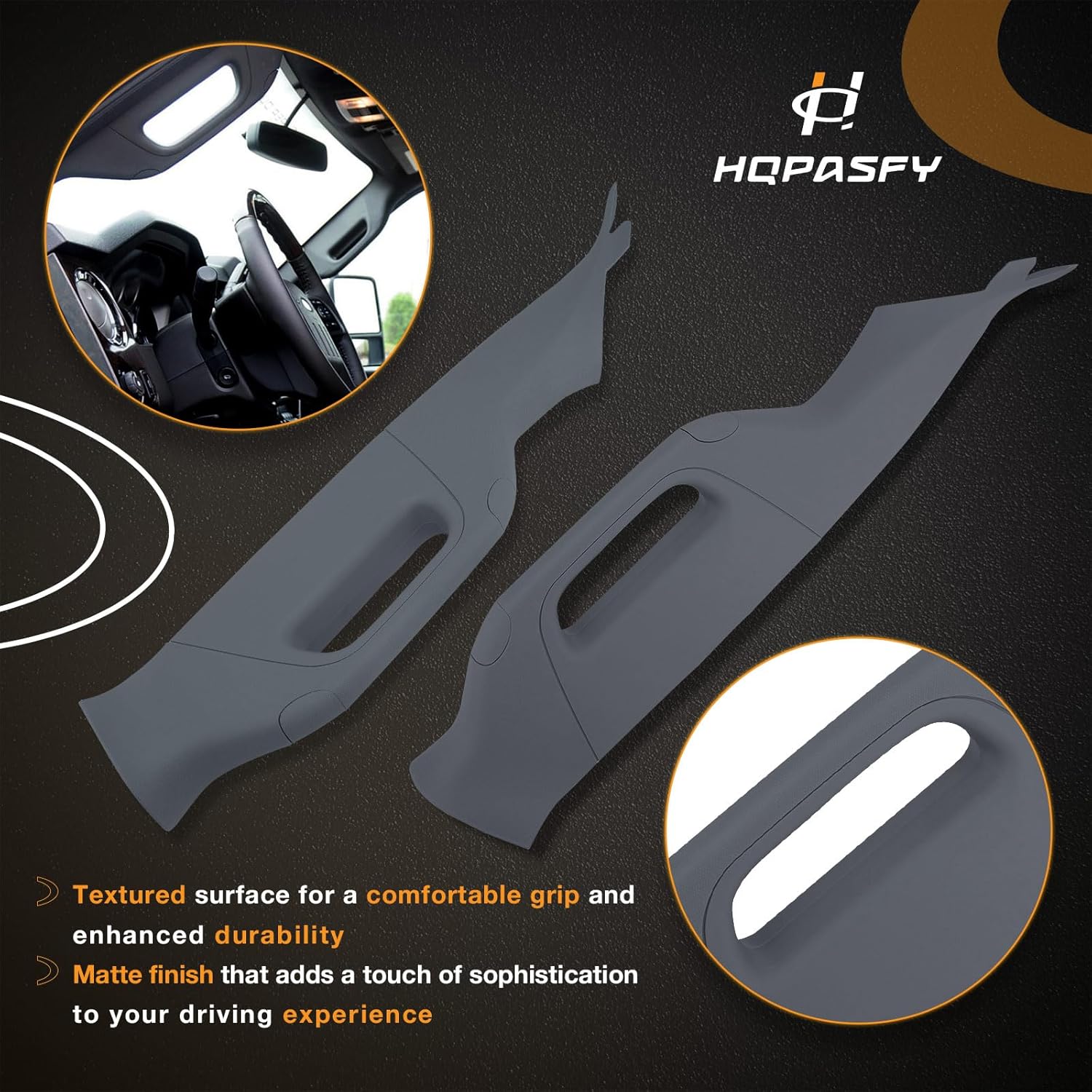 HQPASFY A Pillar Grab Handle Interior Trim 1 Pair, Compatible with 2011-2016 Ford F250 F350 F450 F550 Super Duty, Replace# BC3Z-2503599-AC, BC3Z-2503598-AC, Left Right Driver/Passenger Side Gray