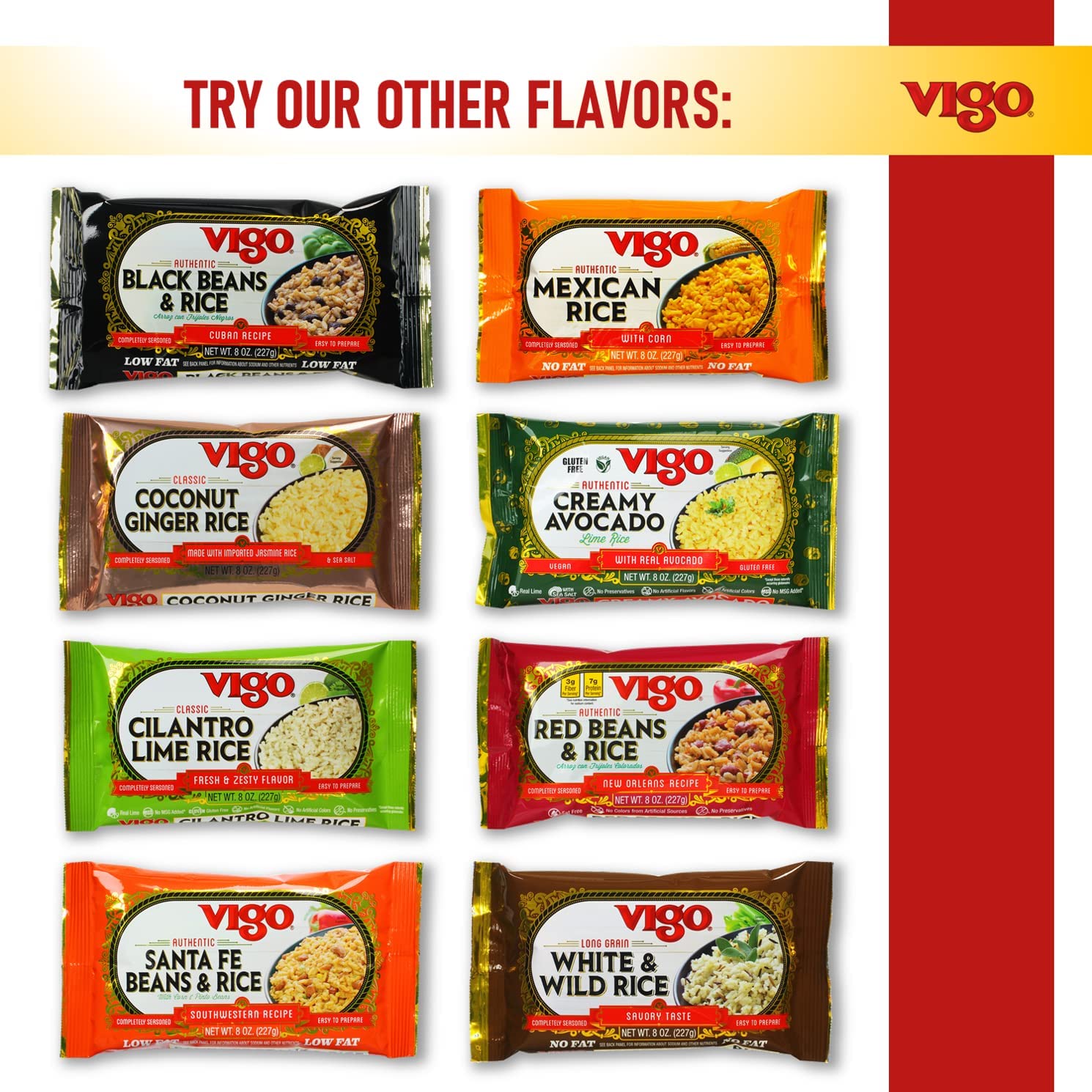 Vigo Authentic Red Beans & Rice, Low Fat, 8oz (Red Beans & Rice, Pack of 12)