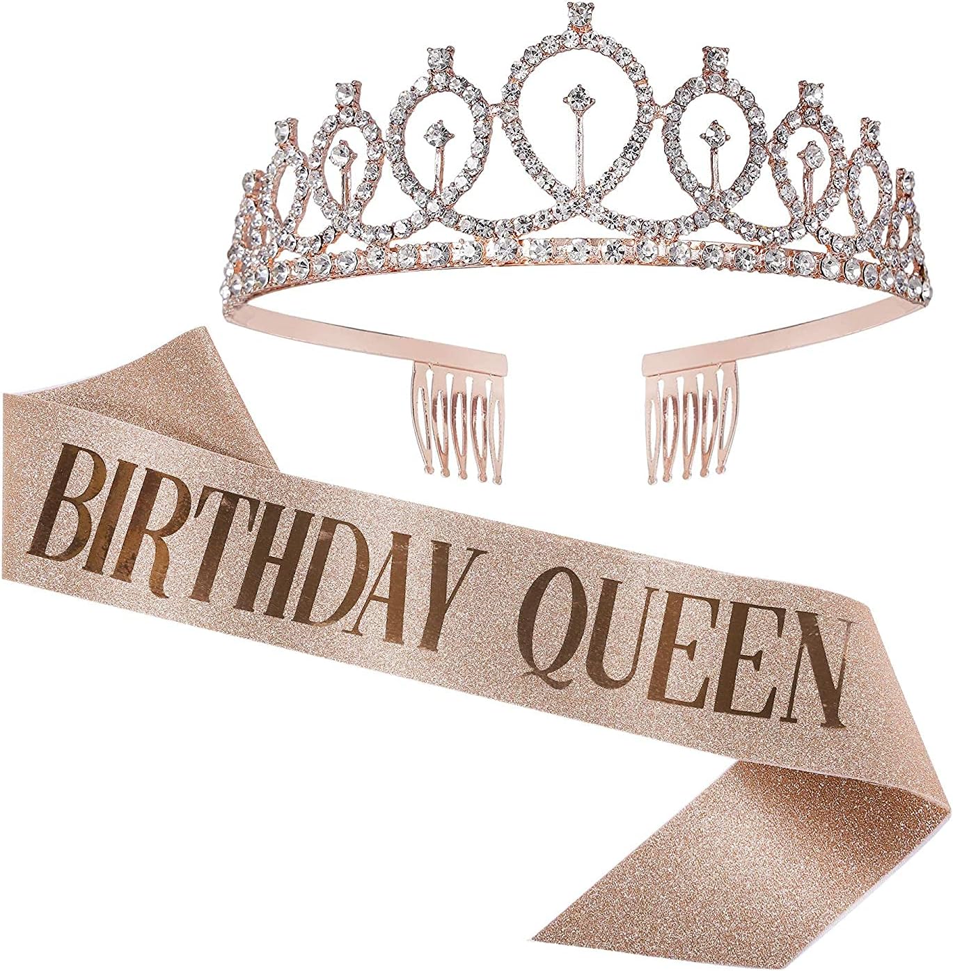 KASTWAVE Happy Birthday Sash and Crown, Birthday Sash and Tiara for Women, Birthday Sash