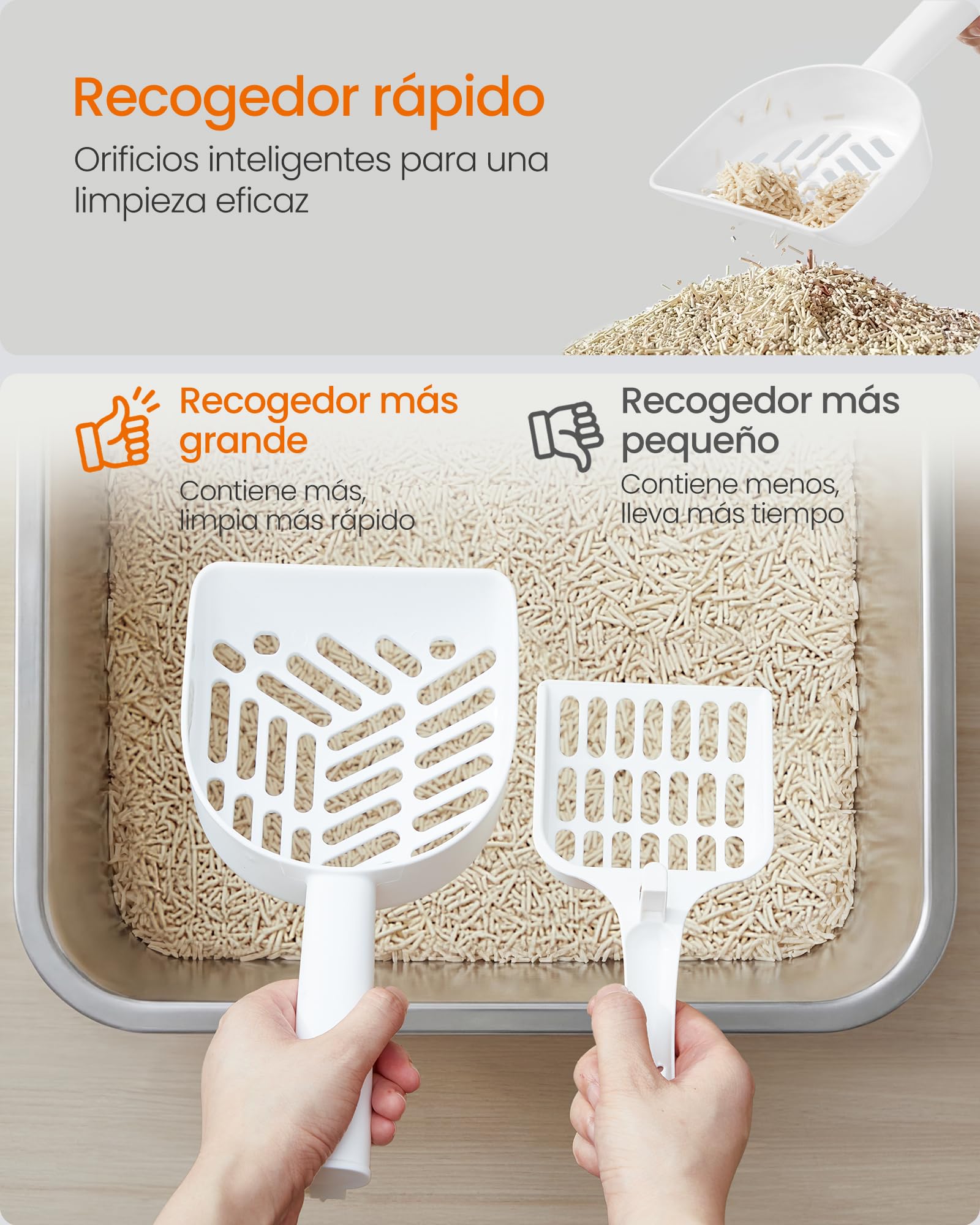 Feandrea Bandeja Sanitaria para Gatos de Acero Inoxidable, Arenero Abierto con Pala, 60 x 40 x 15 cm, para Gatos Grandes, Plateado PPT019E101