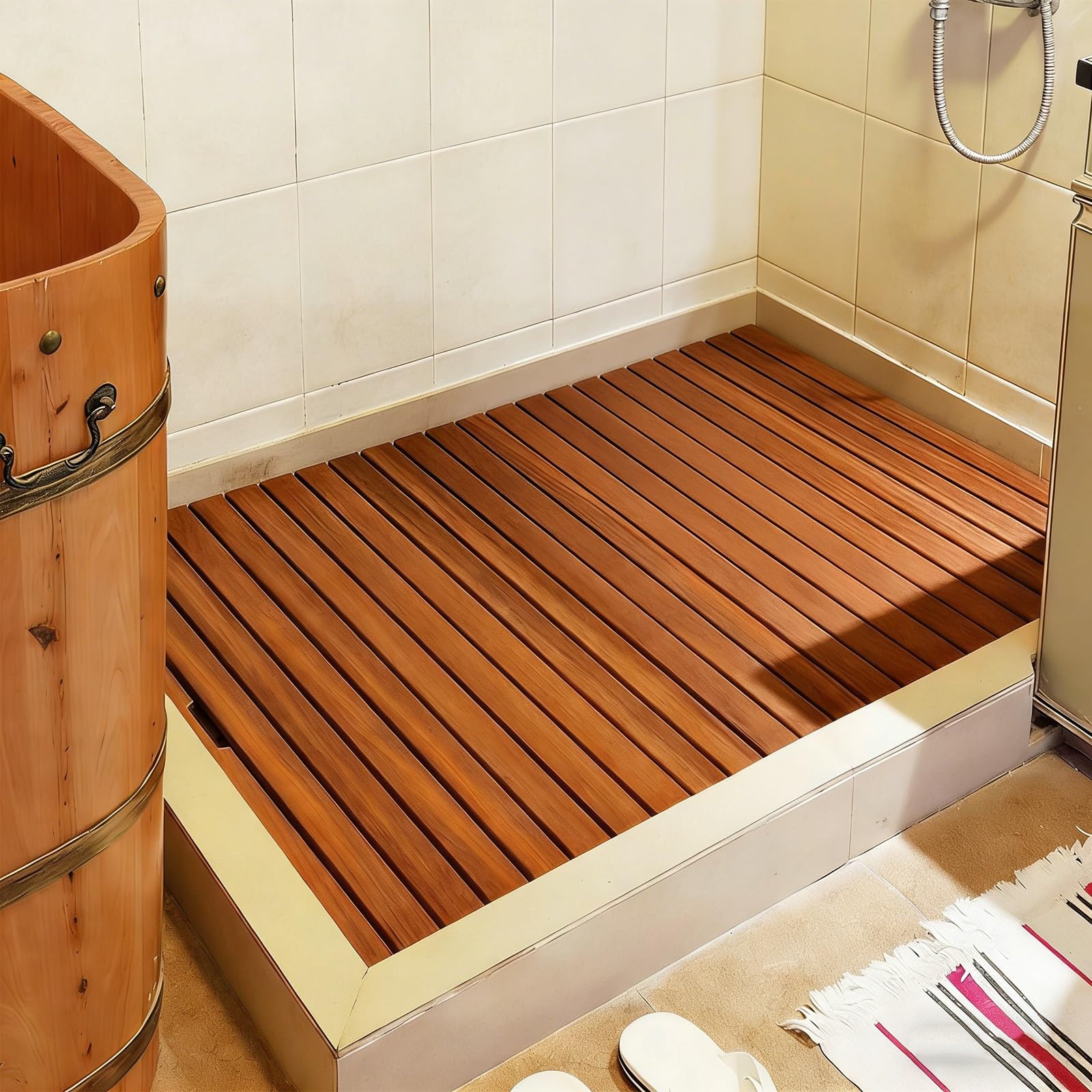 Alfombrilla De Listones For Bañera, Piscina Al Aire Libre, Accesorios De Baño De Madera, Alfombrilla For Uso Interior Y Exterior(40x70cm)