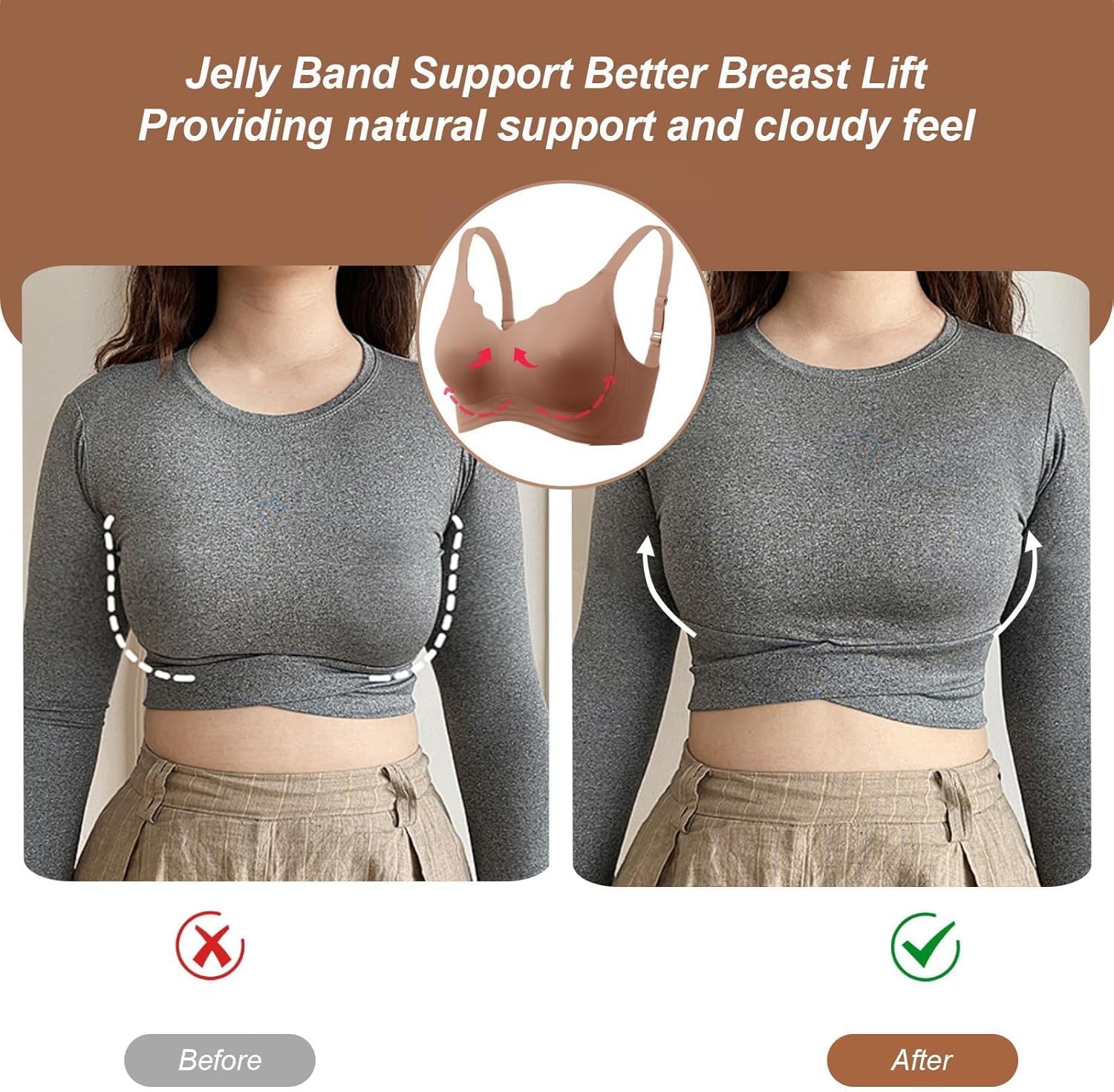 OEAK Womens Wireless Bras Push Up Support Full Coverage Bralettes No Underwire Bra Comfortable Everyday Seamless Tshirt Bras - Image 4