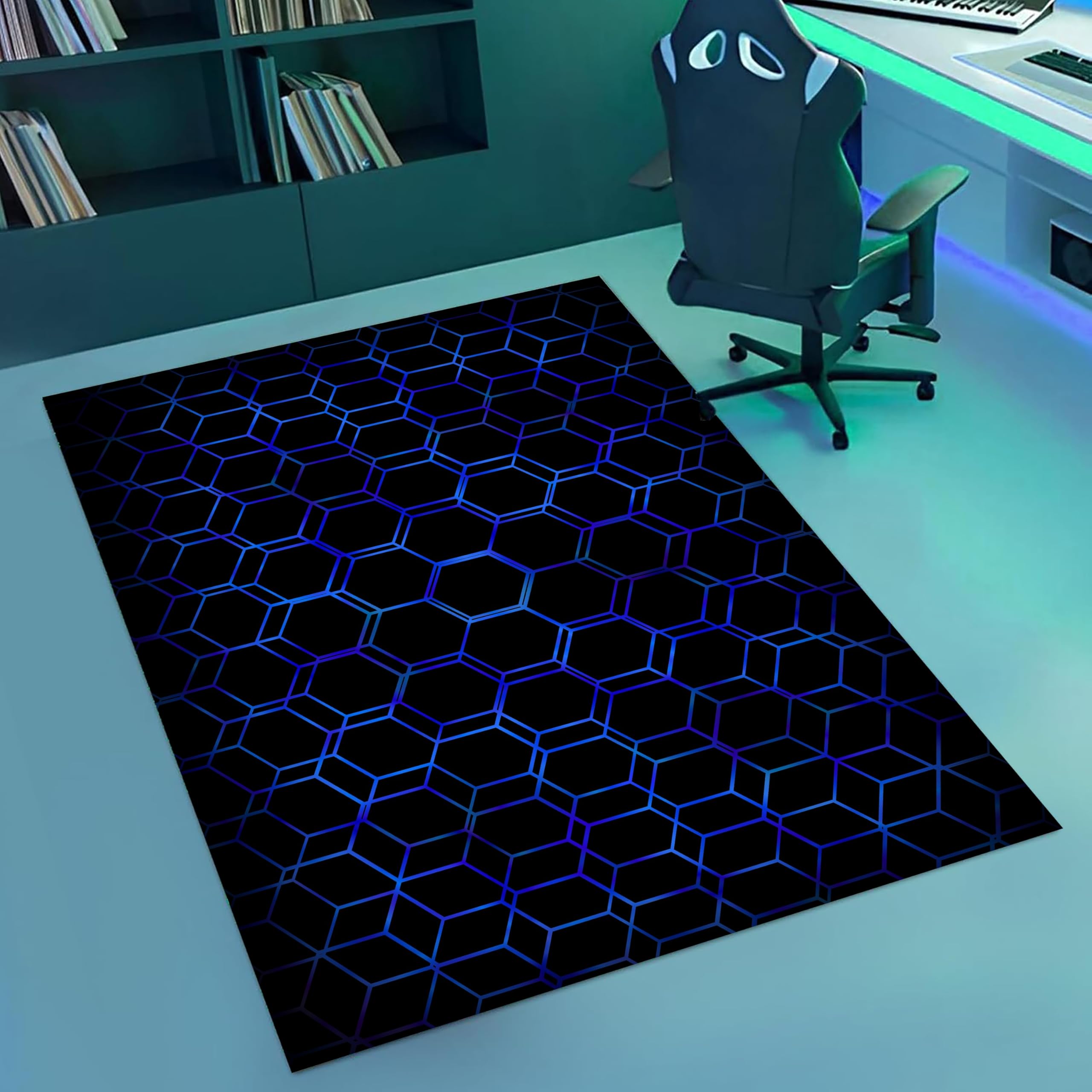 ZCLRUG Illusion Rug 140x200cm Blue Honeycomb Area Rug Cool Living Room Floor Mats No Fading Low Pile Non-slip Carpet for Computer Room Bedroom Entry Way Laundry Dorm Apartment