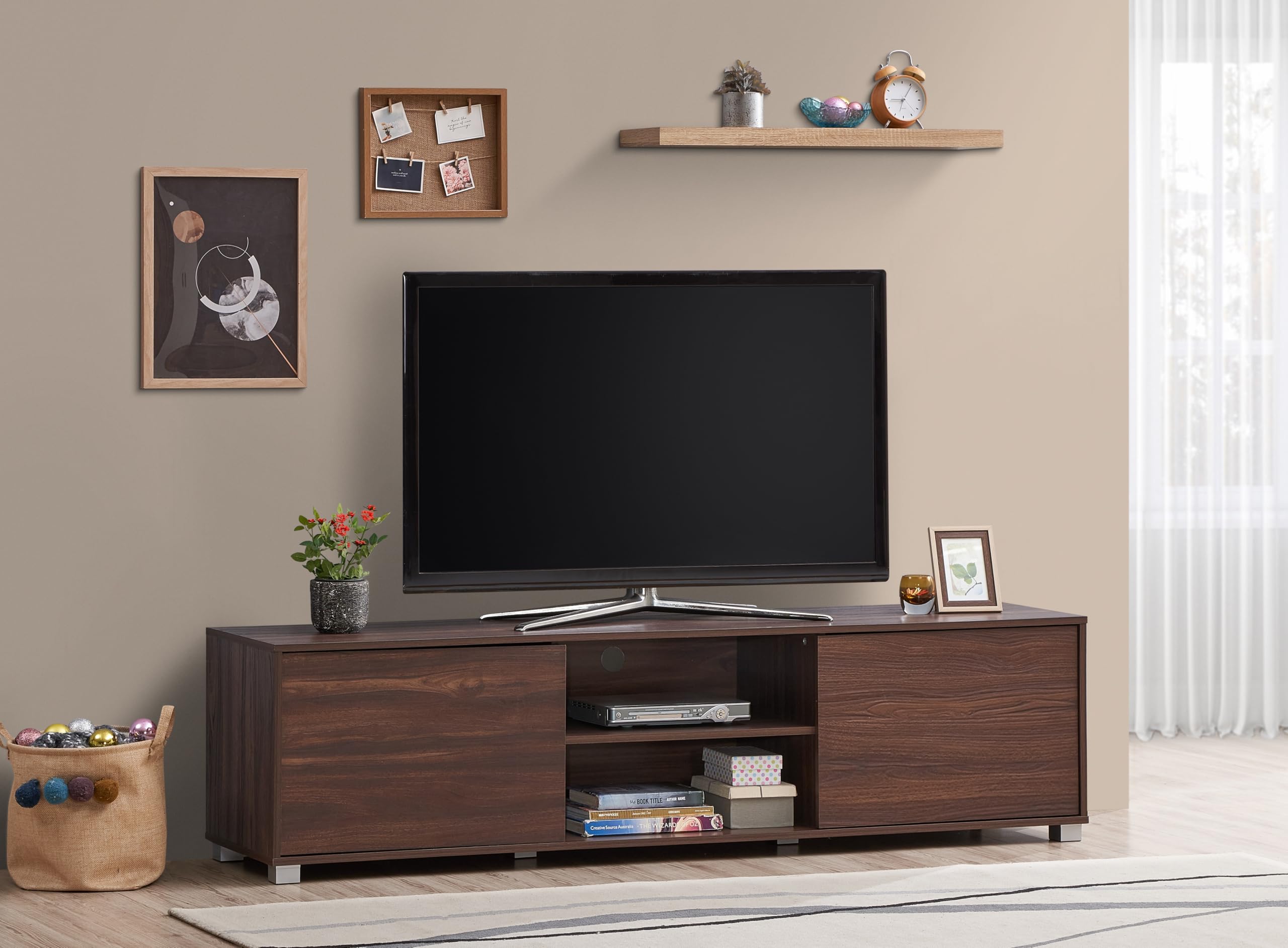 DeckUp Cannes 2-Door Engineered Wood TV Entertainment Unit and TV Stand with Storage (Walnut, Matte Finish)