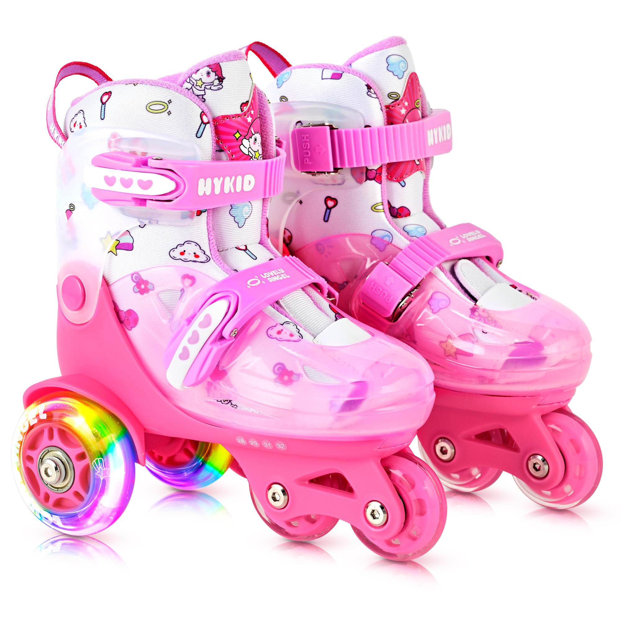 HYKID Toddler Roller Skates, 4 Adjustable Sizes, Fun Illuminating, Safety Three-Point Type, Breathable Upper, Beginners' Roller Skates for Girls Boys Kids