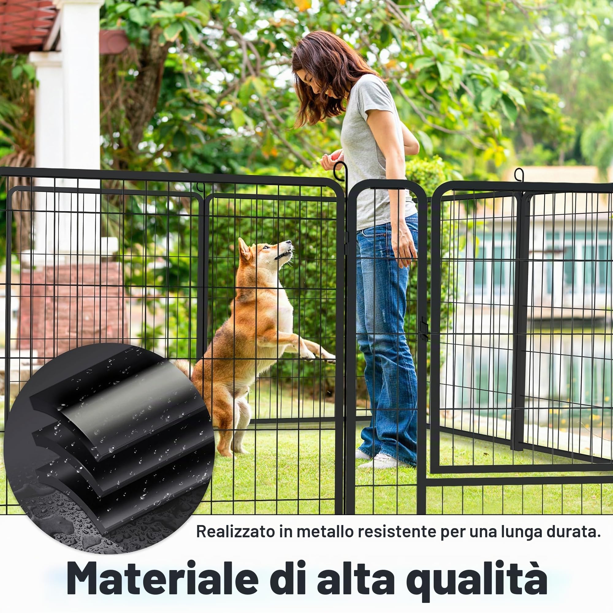UISEBRT Recinzione per cuccioli con porta, box per cani, flessibile, pieghevole, per cane, gatto, cucciolo, coniglio (80 x 80 cm, 8 pezzi)