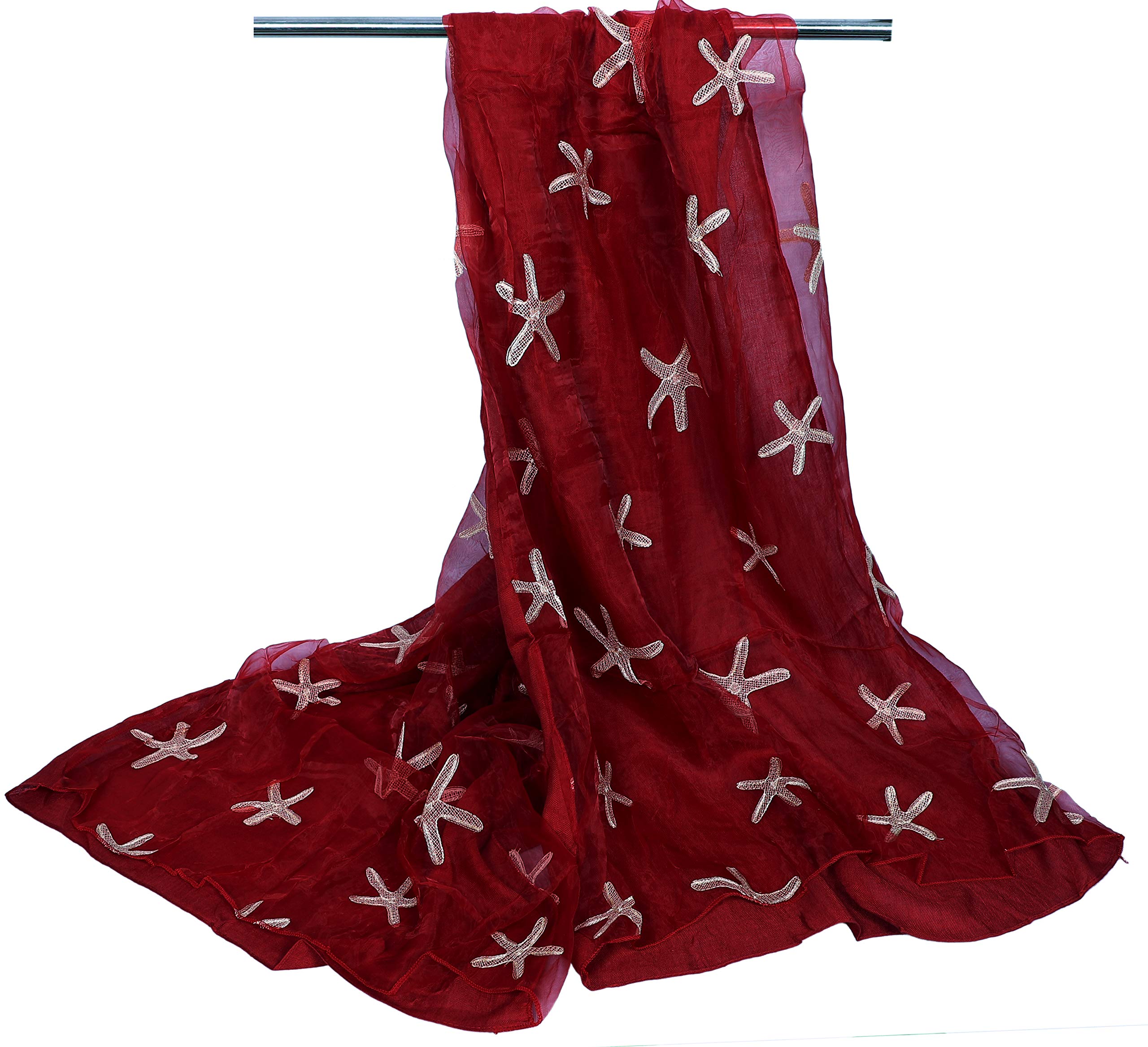 Iba & Isba Women's Poly Cotton Double Layered Star Fish Embroidered Winter Scarves/Stoles/Hijabs (78 inch x 22 inch)