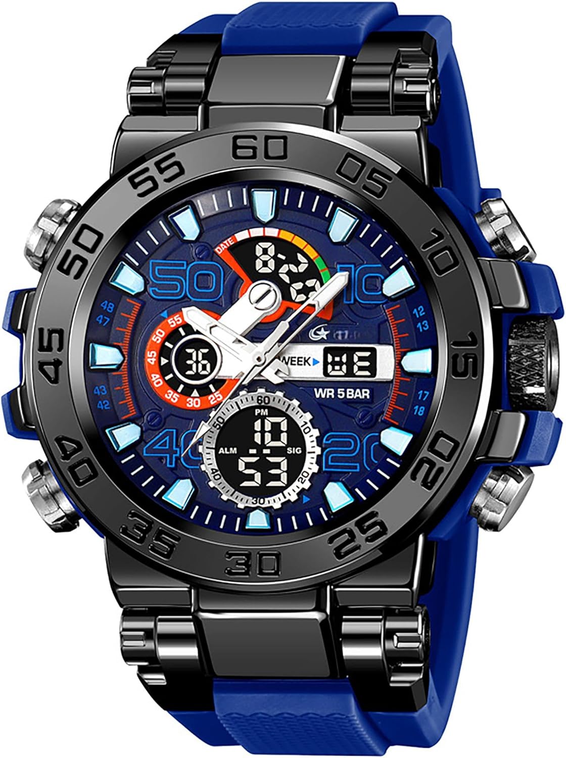 findtime Mens Watches Sports Outdoor Orange Watch for Men Color Designer Large Face Military Men's Wristwatches with Date Week Alarm LED Waterproof Stopwatch - Amazon product rated Grade C