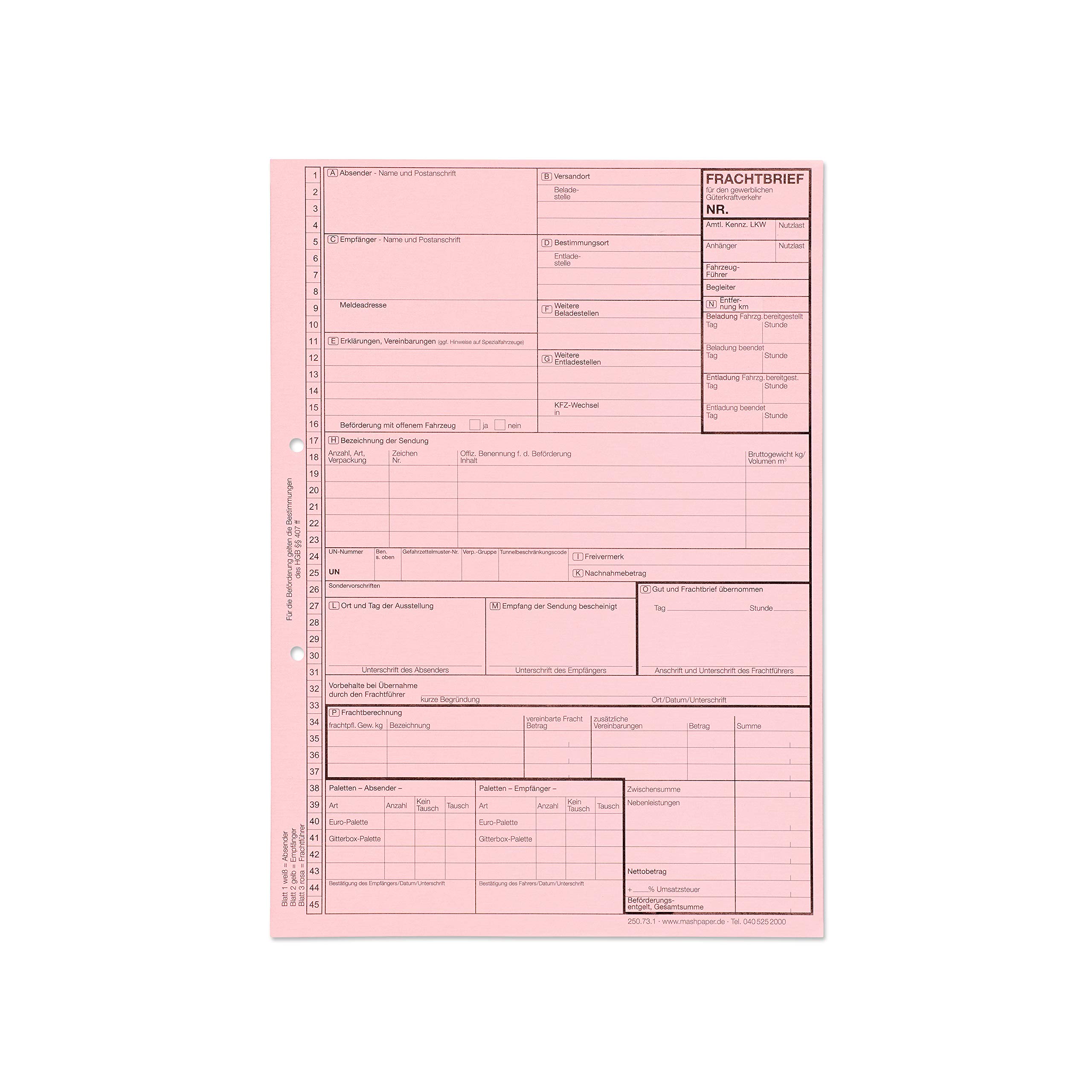 100 x Frachtbrief Einzelsatz 250731 national LKW/KVO Frachtbriefe selbstdurchschreibend