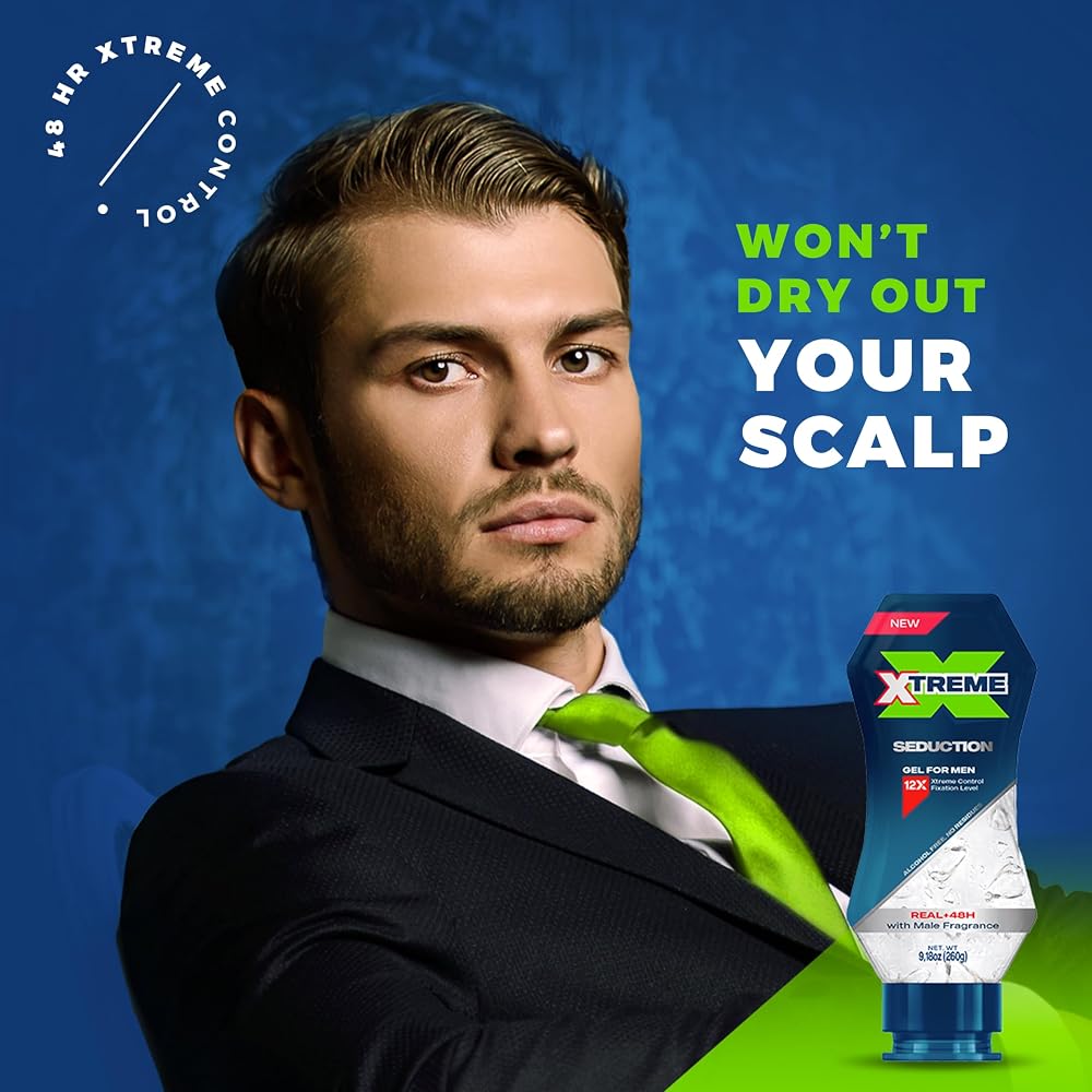 Xtreme Gel Seduction Styling Hair Gel For Men With Aloe Vera and 48-Hours Control, 9.17 Oz Squeeze Bottle (Pack of 3)