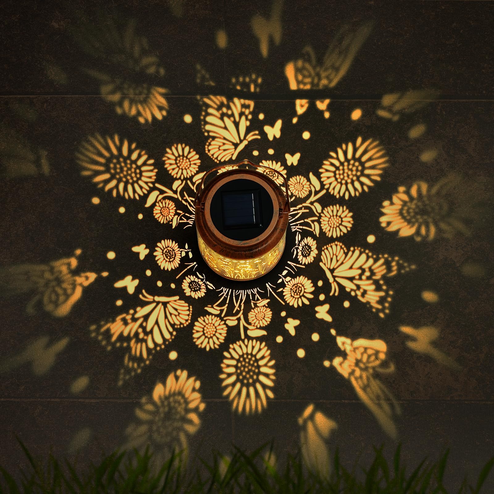 Faroles solares de mariposa para exteriores, luces colgantes de metal de girasol, luces solares LED impermeables para jardín, patio, camino, decoración de césped, regalos de cumpleaños para mujeres