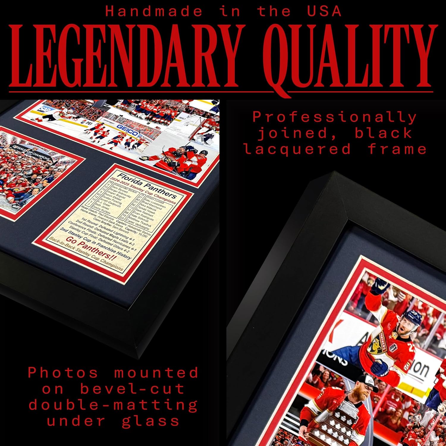 Florida Panthers 2024-2025 Stanley Cup NHL Champions | Collectible Ice Hockey Memorabilia | Framed Picture & Photo Collage Gift, Man Cave Wall Art, Home Décor (Mosaic, 12"x15")