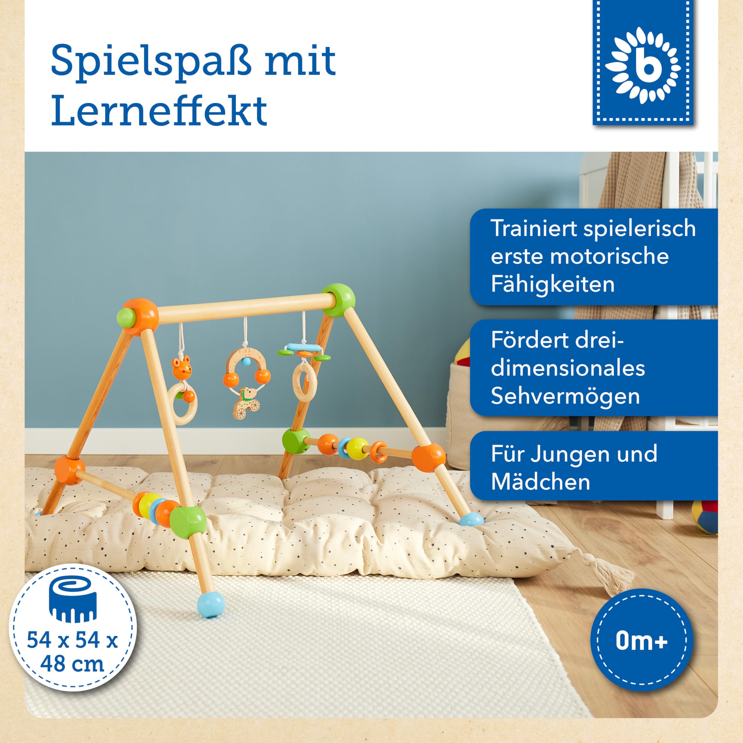Bieco Spieltrapez | Spielbogen Baby Holz mit Figuren & Kugeln | Spielebogen Holz Baby | Spieltrapez Holz | Baby Mobile Holz | Activity Center Baby Gym | Holzspielzeug Baby | Baby Spielzeug