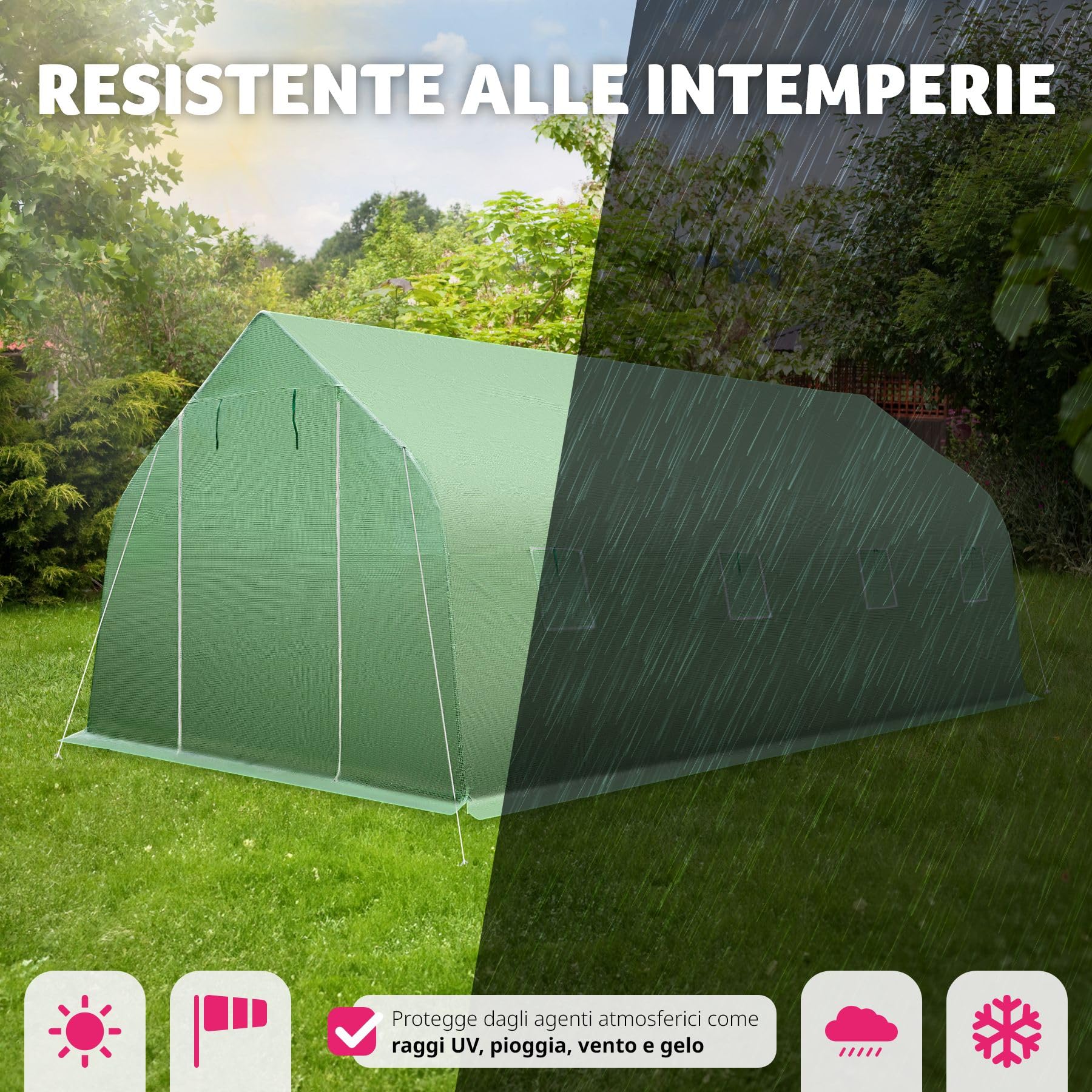 tectake® Serra da Giardino in Acciaio e PVC, 600x300x205cm, 18 m² di Superficie Utile, 8 Finestre Laterali con Zanzariera, Serra Ideale per Verdure, Erbe, Frutta, Fiori, Resistente al Freddo e al Gelo