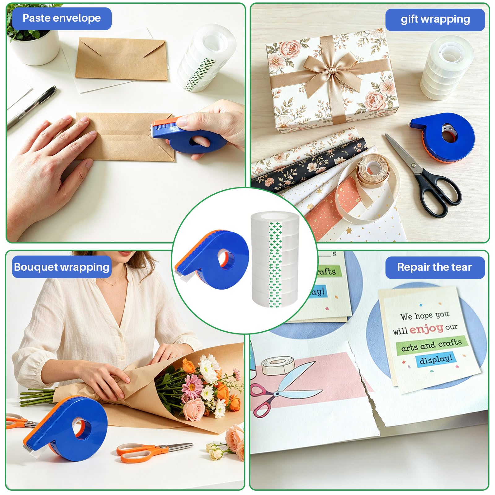 Transparentes Klebeband, 1,9 x 5,9 cm, mit Handabroller, 6 Rollen für Geschenkverpackungen, Zuhause, Schule, Bürobedarf