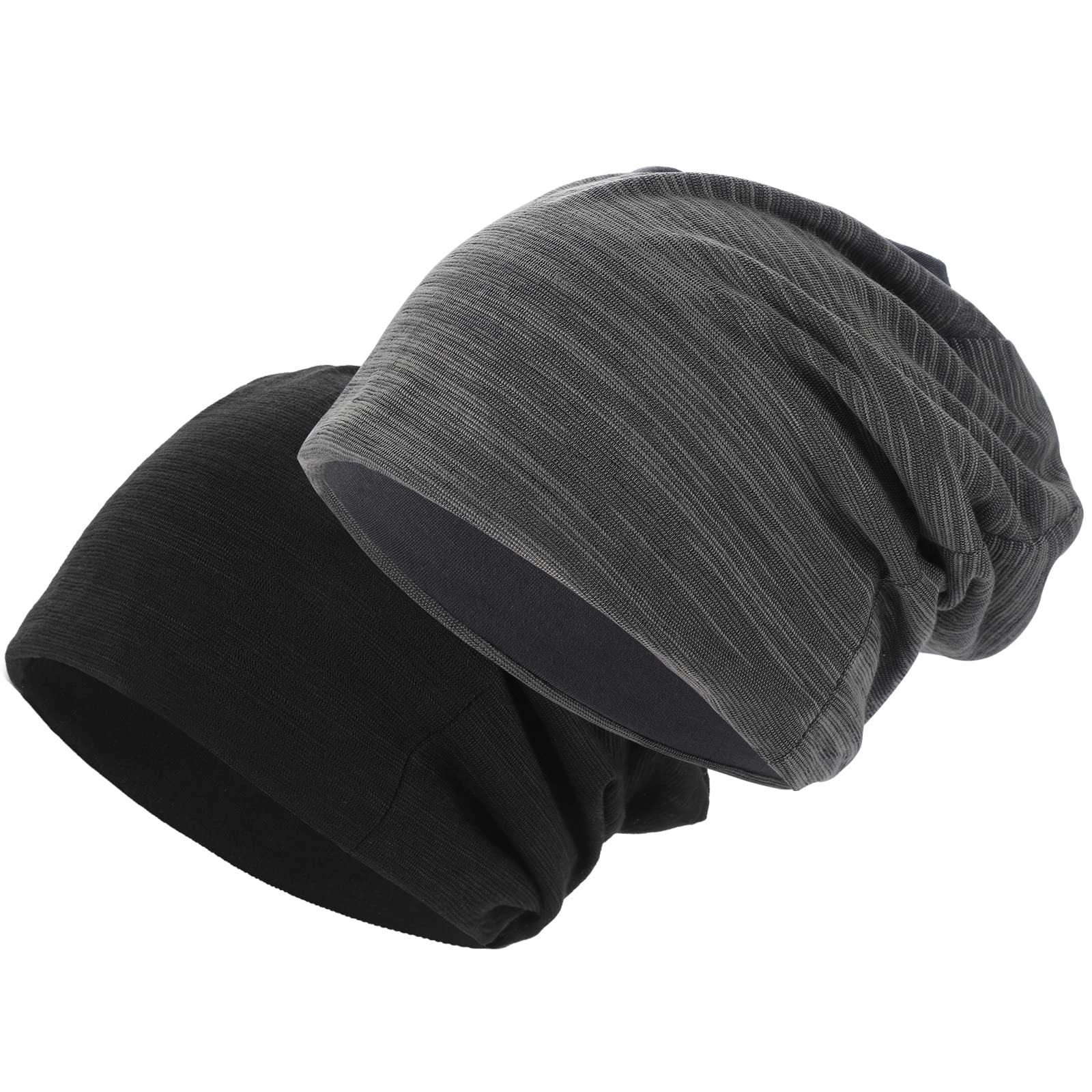 Beanie Hat, 2 Pack Unisex Skull Cap for Men & Women, Soft & Stretchable Beanie Hat, Fashionable Skull Cap(Black & Grey)