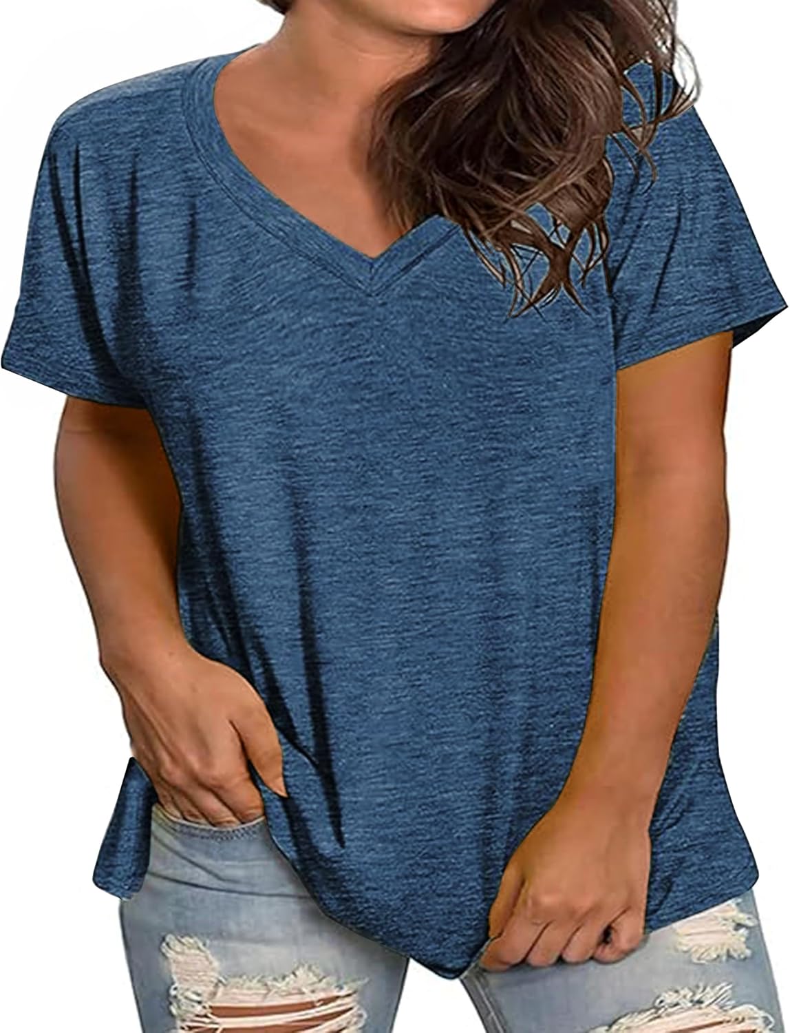 Kancystore Women's Plus Size V Neck T Shirts Short Sleeve Tops Casual Summer Tshirts Loose Fit Tees XL-5X - Image 2