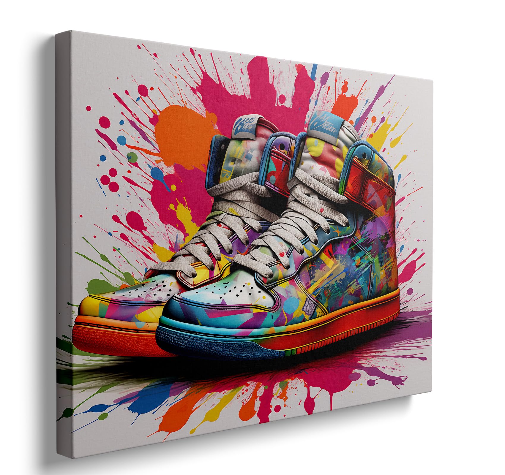 Framed Banksy Graffiti Sneaker Canvas Wall Art Colorful Shoes Decorations Pop Art Wall Decor For Kids Playroom Bedroom Living Room Artworks Ready To