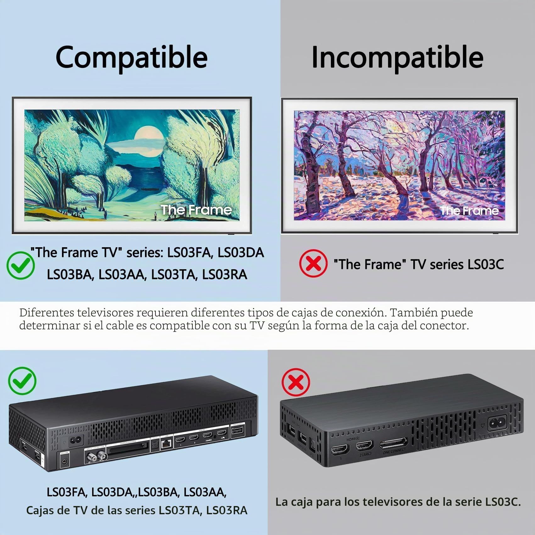 Cable de conexión de 5 m / 16.4 pies BN39-02470A Compatible con Samsung The Frame QLED 4K Smart TV One Cable de conexión invisible QN43-QN85LS03B (BN39-02470A)