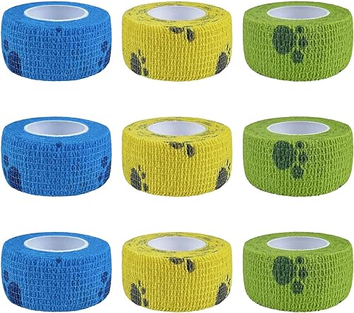 Vendaje autoadhesivo, 9 unidades de 1 pulgada x 5 yardas, cinta adhesiva no tejida, envoltura para mascotas para perros, caballos, mascotas,