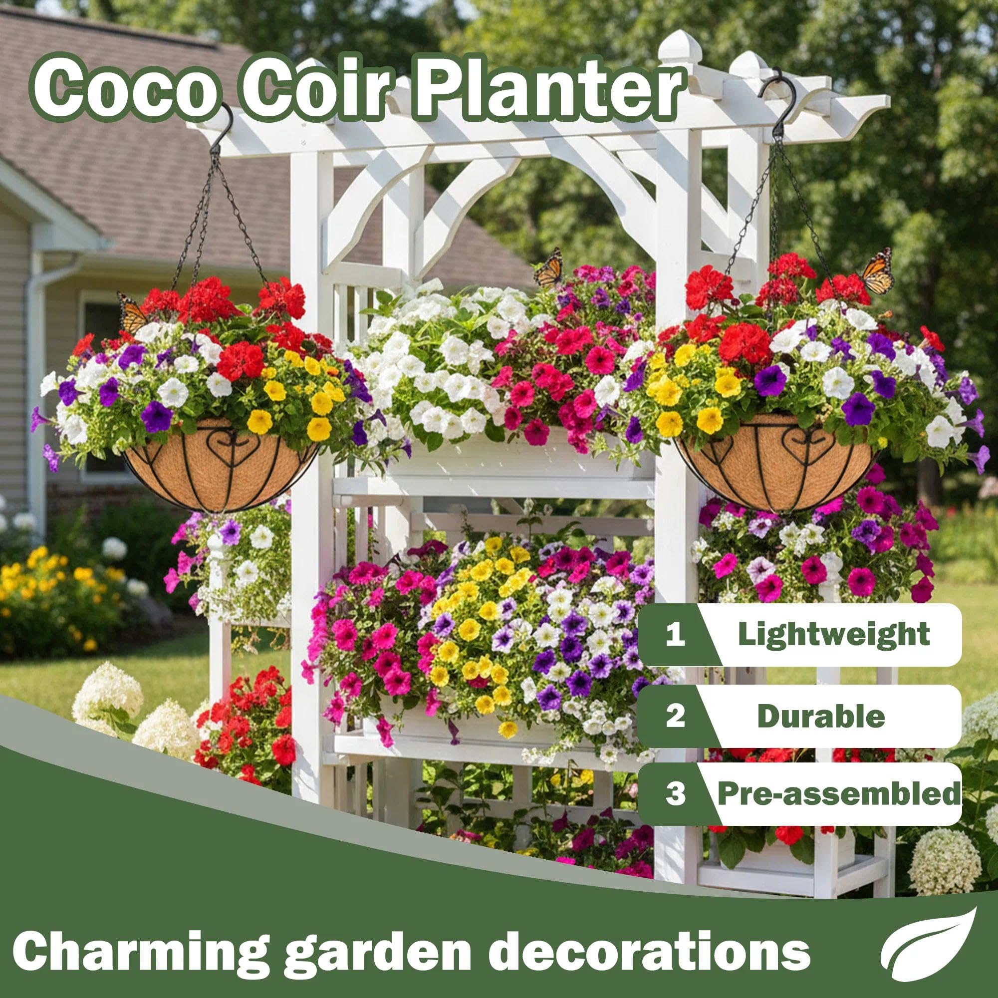 Lot de 4 Pots de Fleurs Suspendus de 40,6 cm pour Plantes d'extérieur, Panier Suspendu en métal avec Doublure en Fibre de Coco, Noir, Moderne